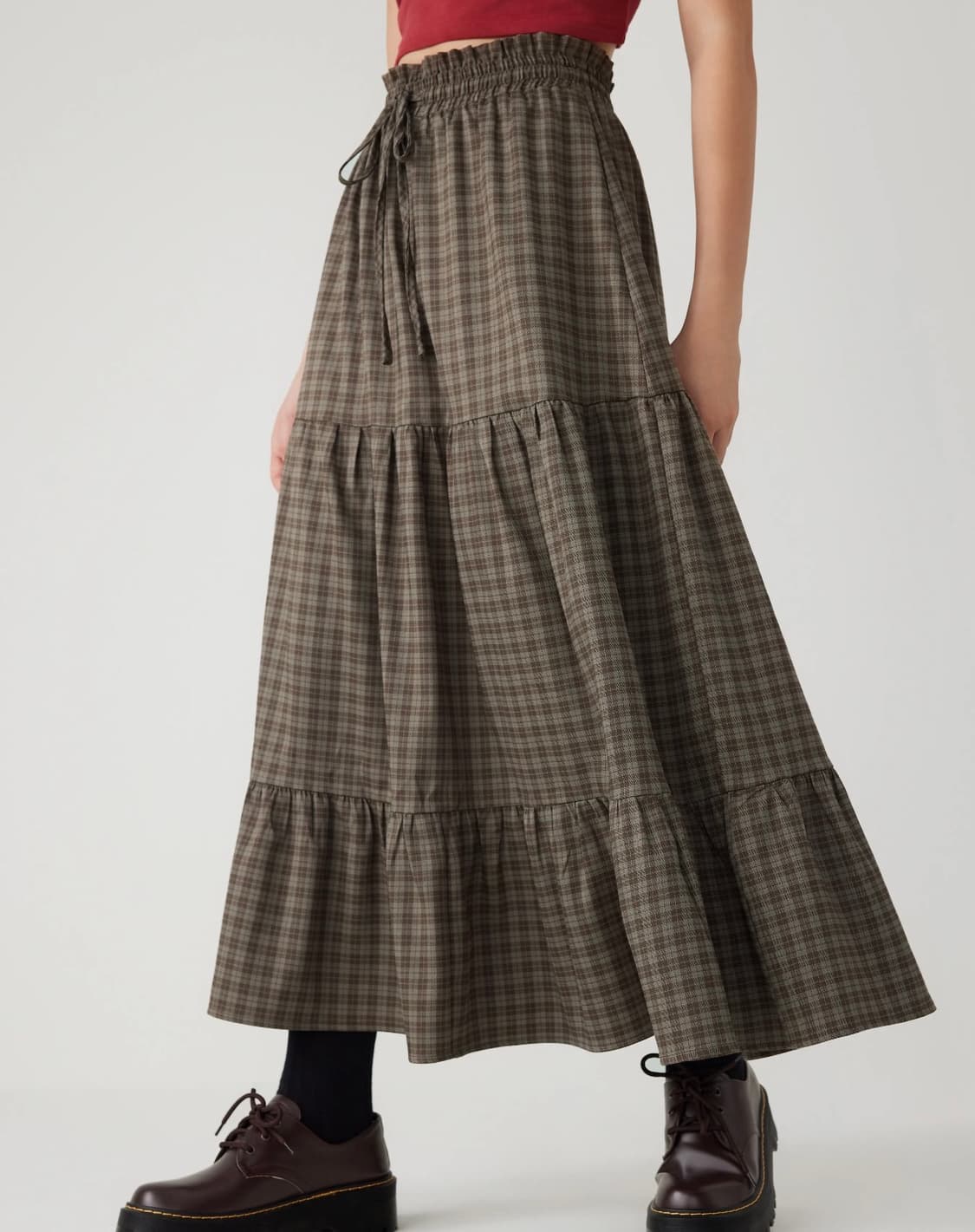 샵사이다 브라운 체크 롱치마 상품이미지2