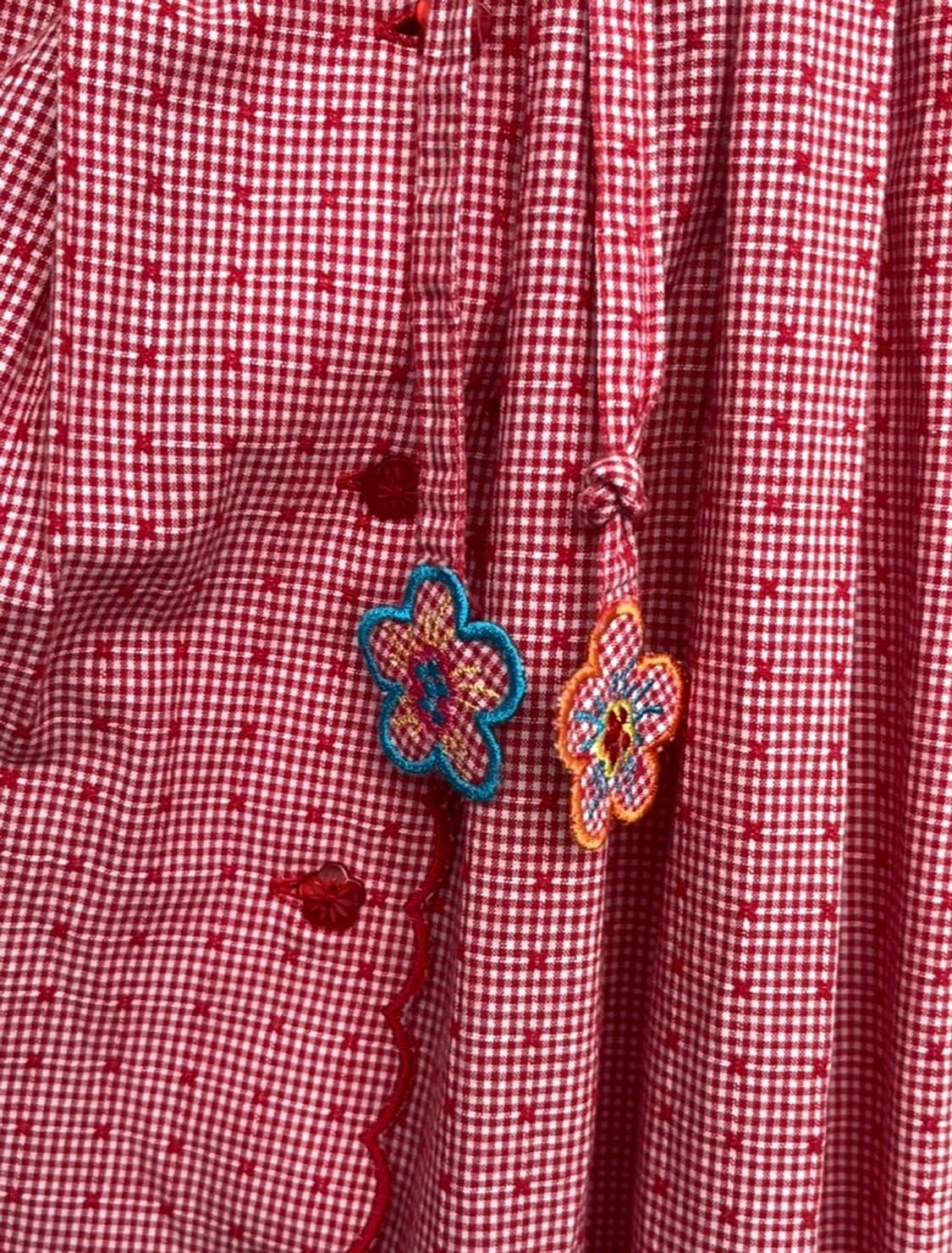 Porta Nuova 빈티지 레드 깅엄 체크 자수 원피스 상품이미지5
