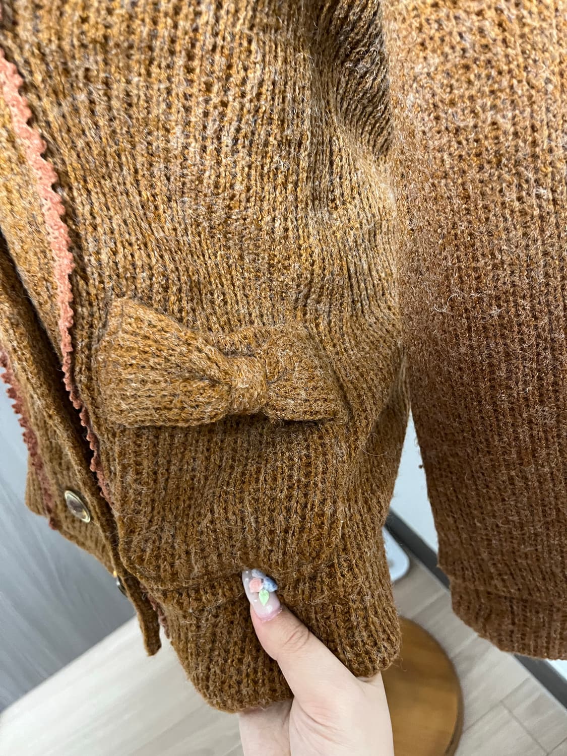 리즈리사 더블단추 가디건 리본 대대장 유일매물 상품이미지2