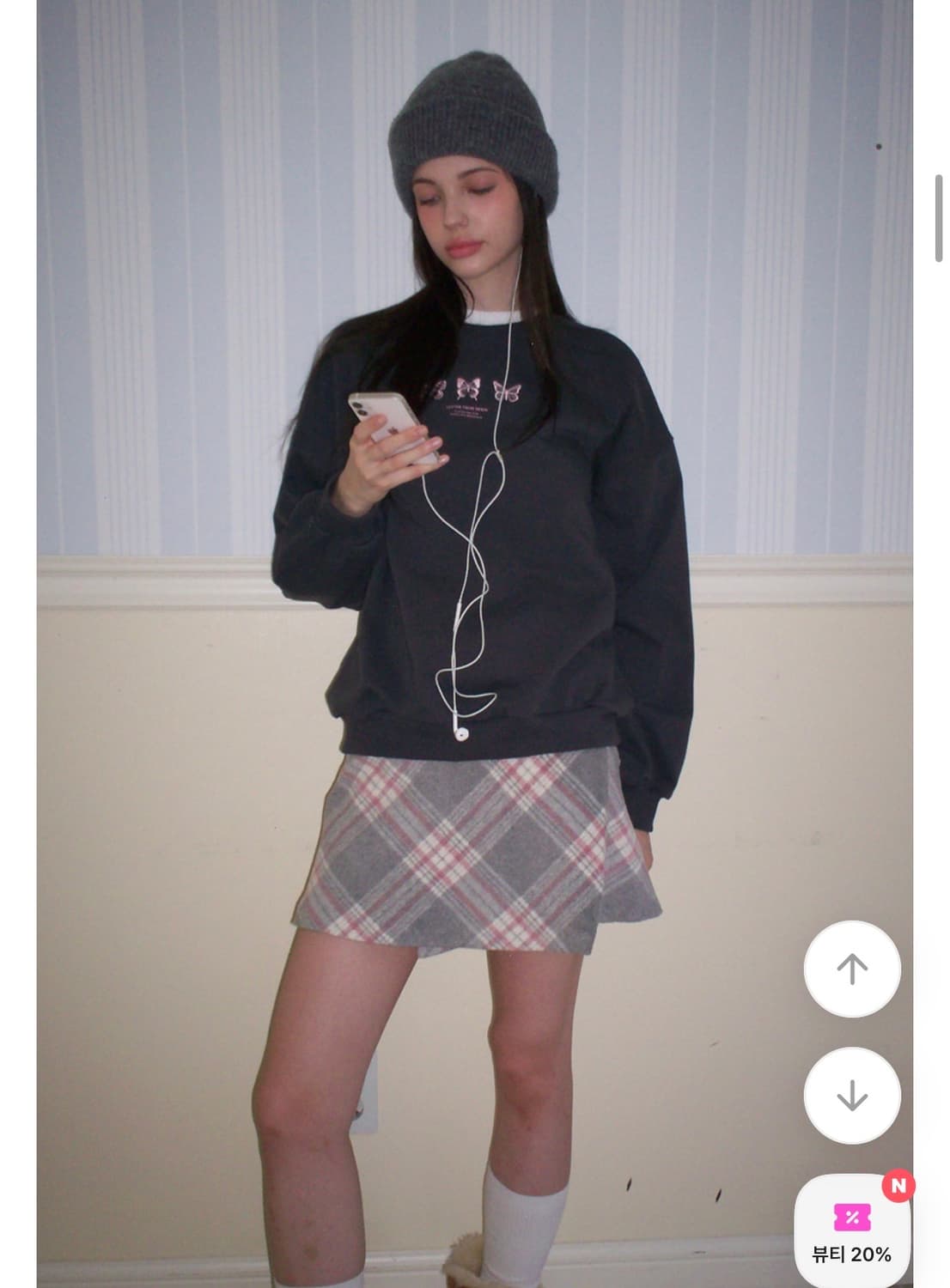 [레터프롬문] 레델 체크 울 랩 스커트 - 그레이 상품이미지1