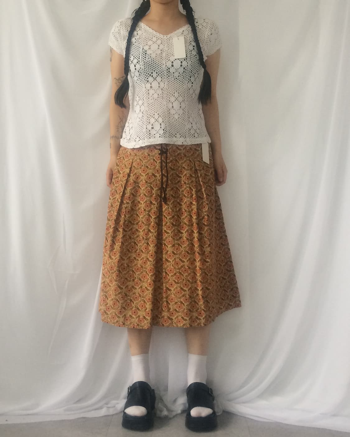 Lace up point flower pattern pleats skir 상품이미지5