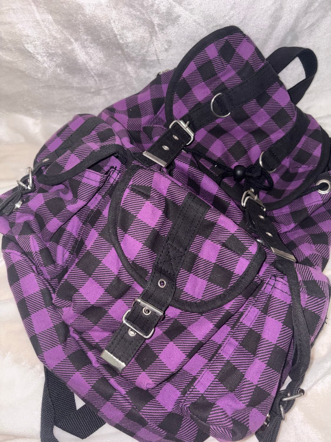 펑크 y2k 보라색 체크무늬 백팩 상품이미지4