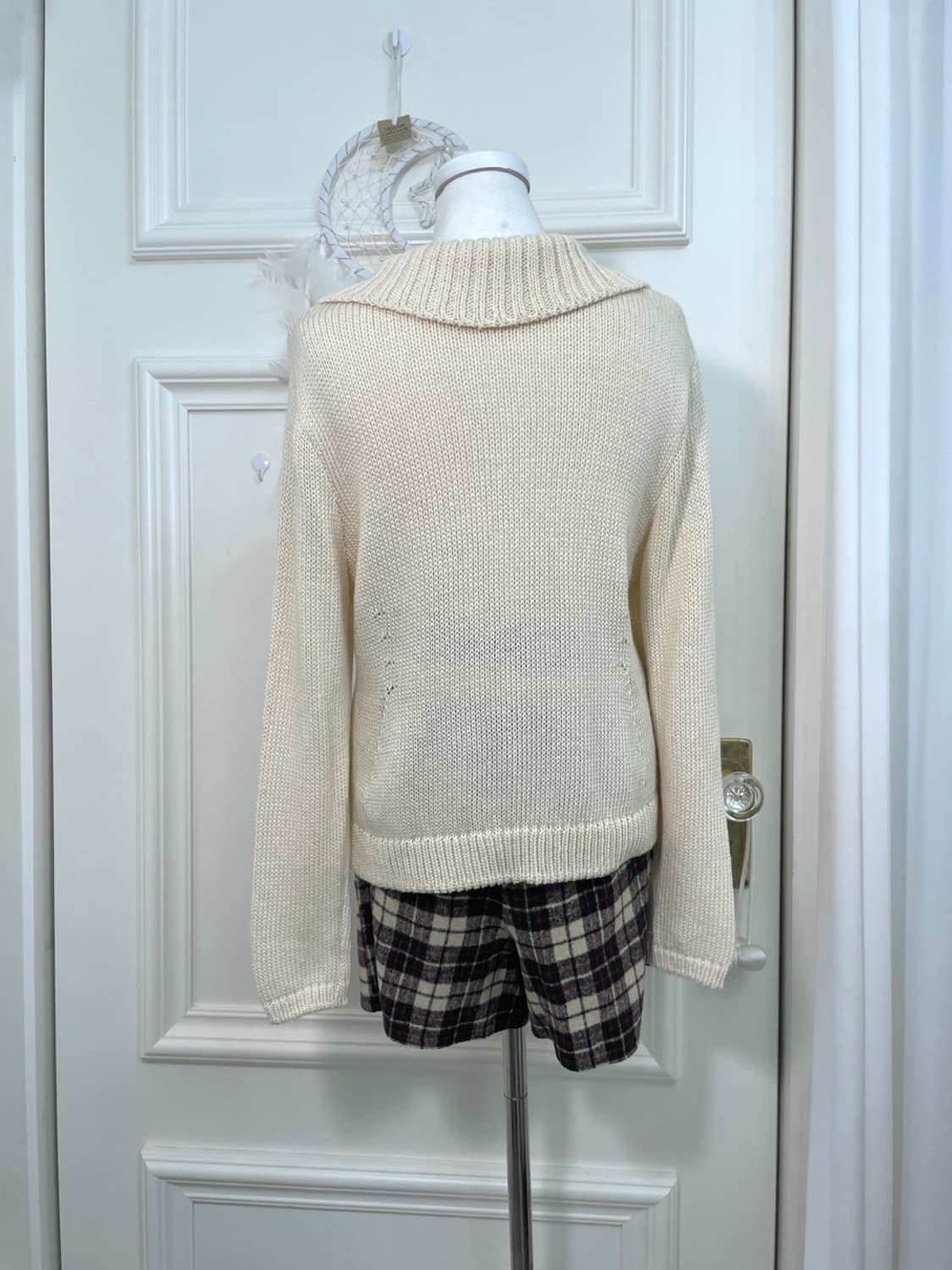 brown beige check pleats pocket banding 상품이미지8