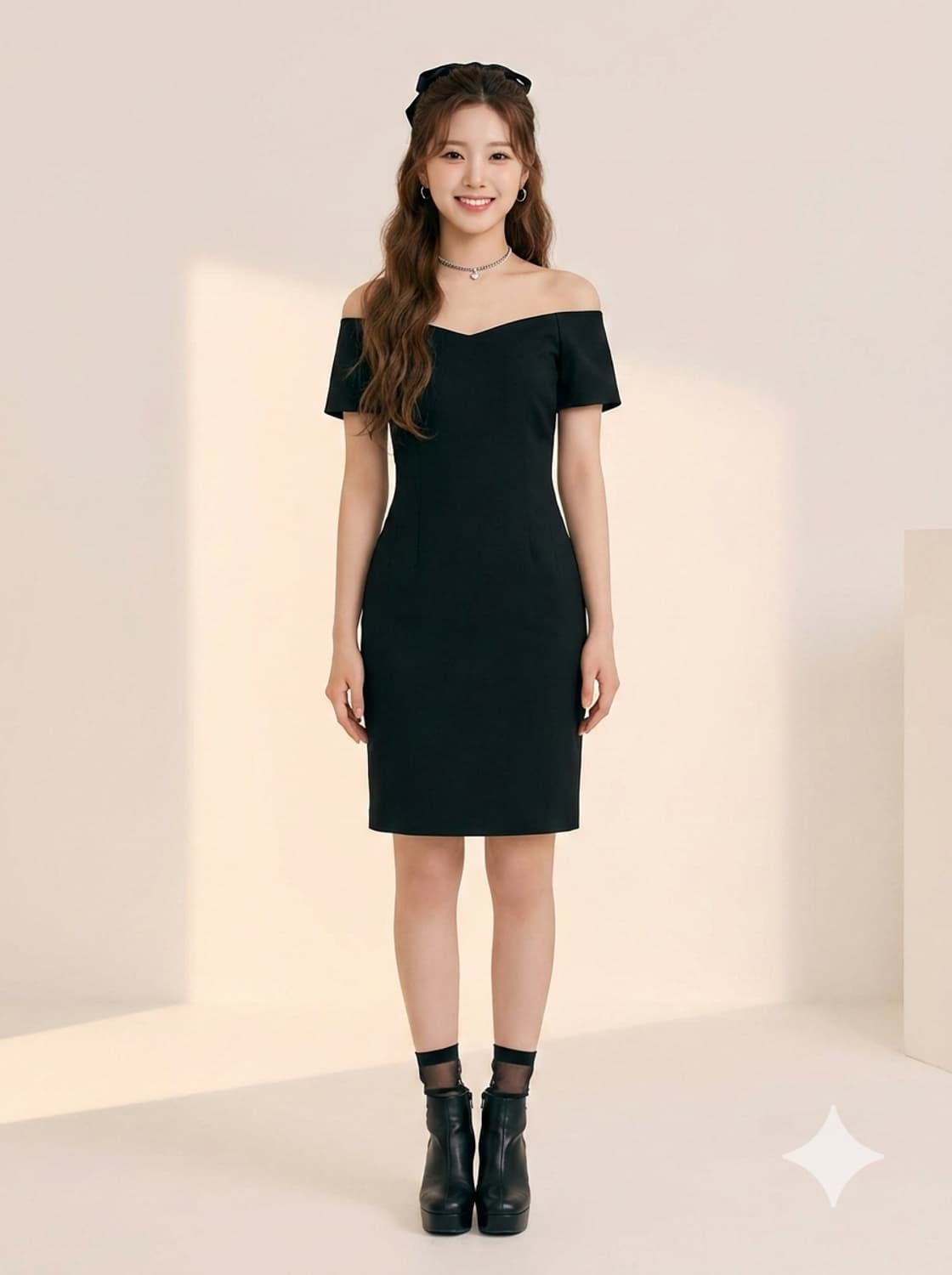 ZARA BASIC 자라 오프숄더 미디 원피스 블랙 상품이미지1