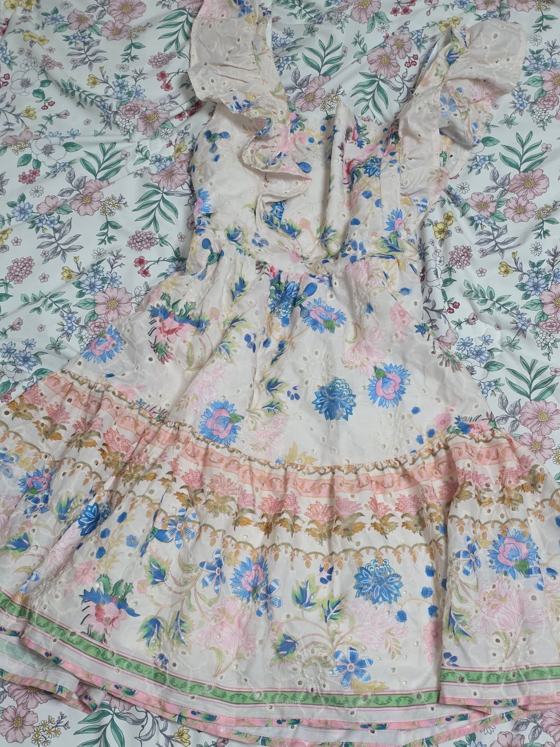 shein 빈티지무드)플라워 펀칭레이스 리본 핑크히메로리타로맨틱캉캉원피스 상품이미지2