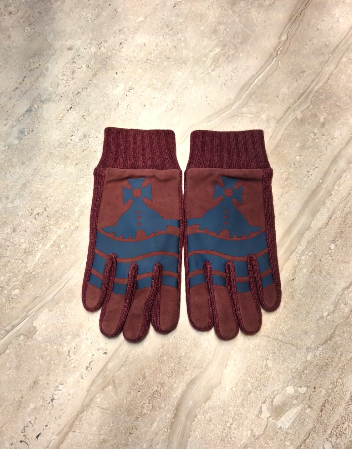 비비안 웨스트우드 스웨이드 니트 콤비 남성용 장갑 / 와인 (새상품) 상품이미지3