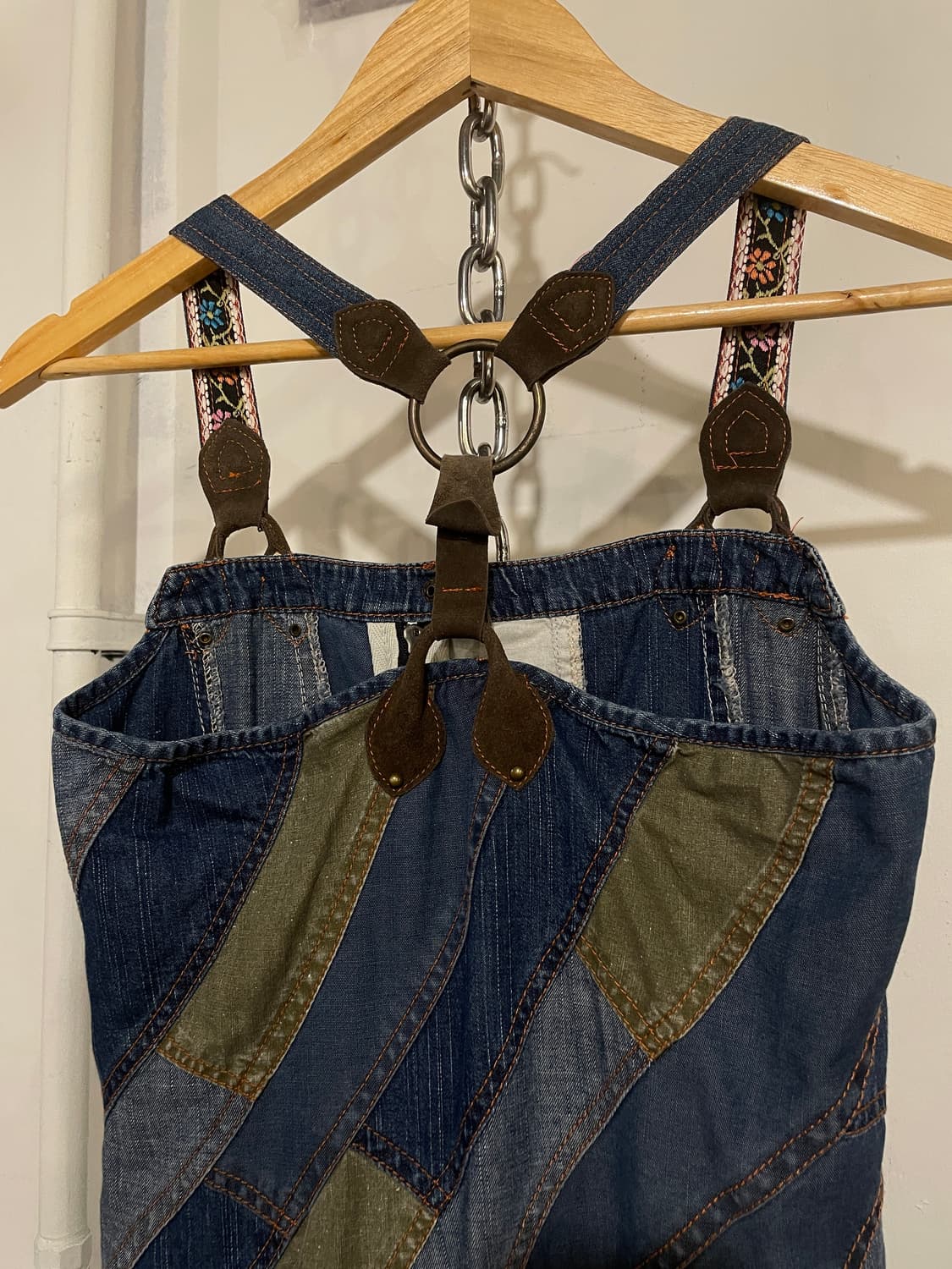 플라워 스웨이드 패치워크 데님 원피스 모리 오리엔탈 상품이미지5