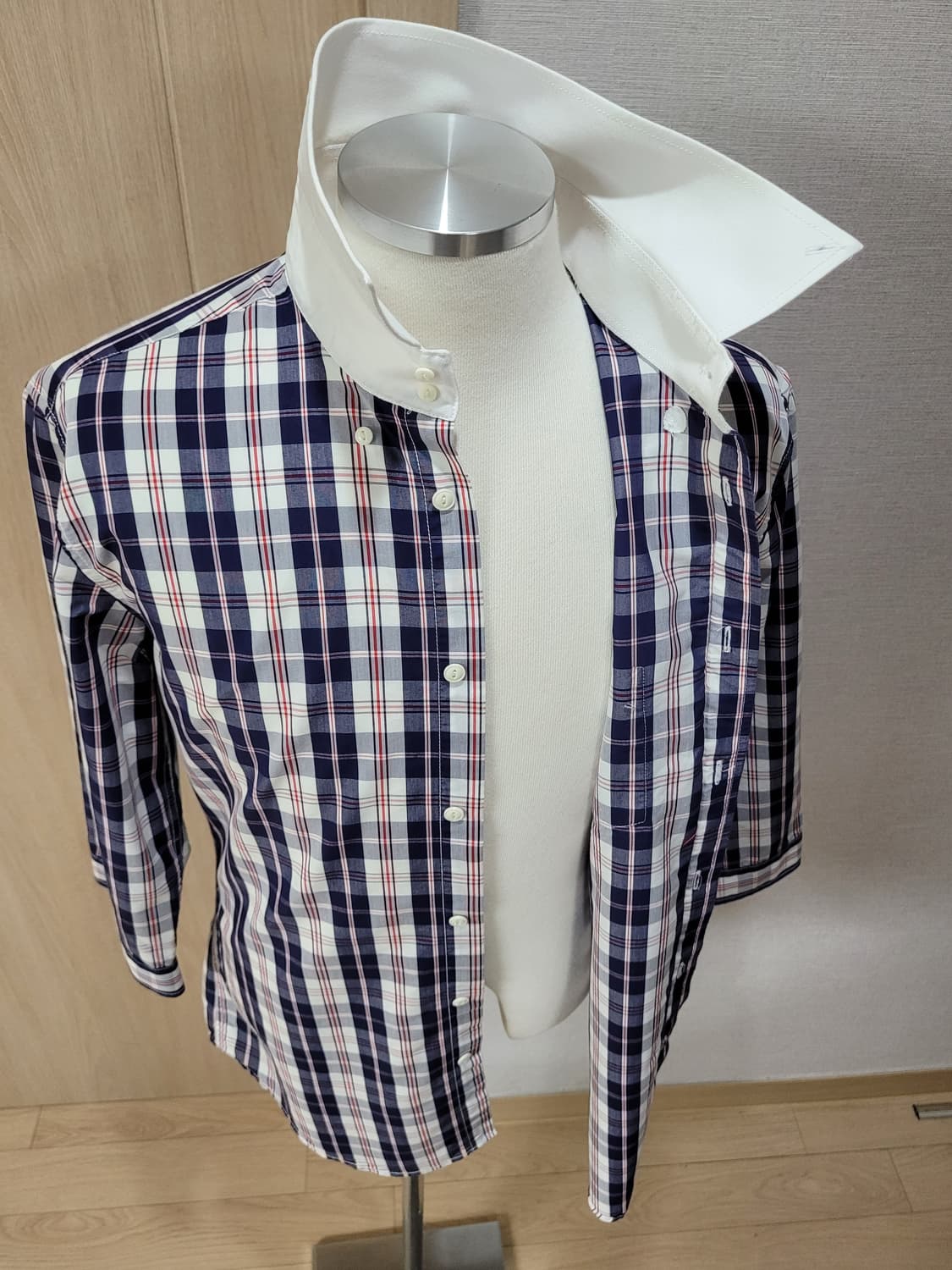 캘번 KELBURN 남자 7부 체크 셔츠 105 네이비 상품이미지7