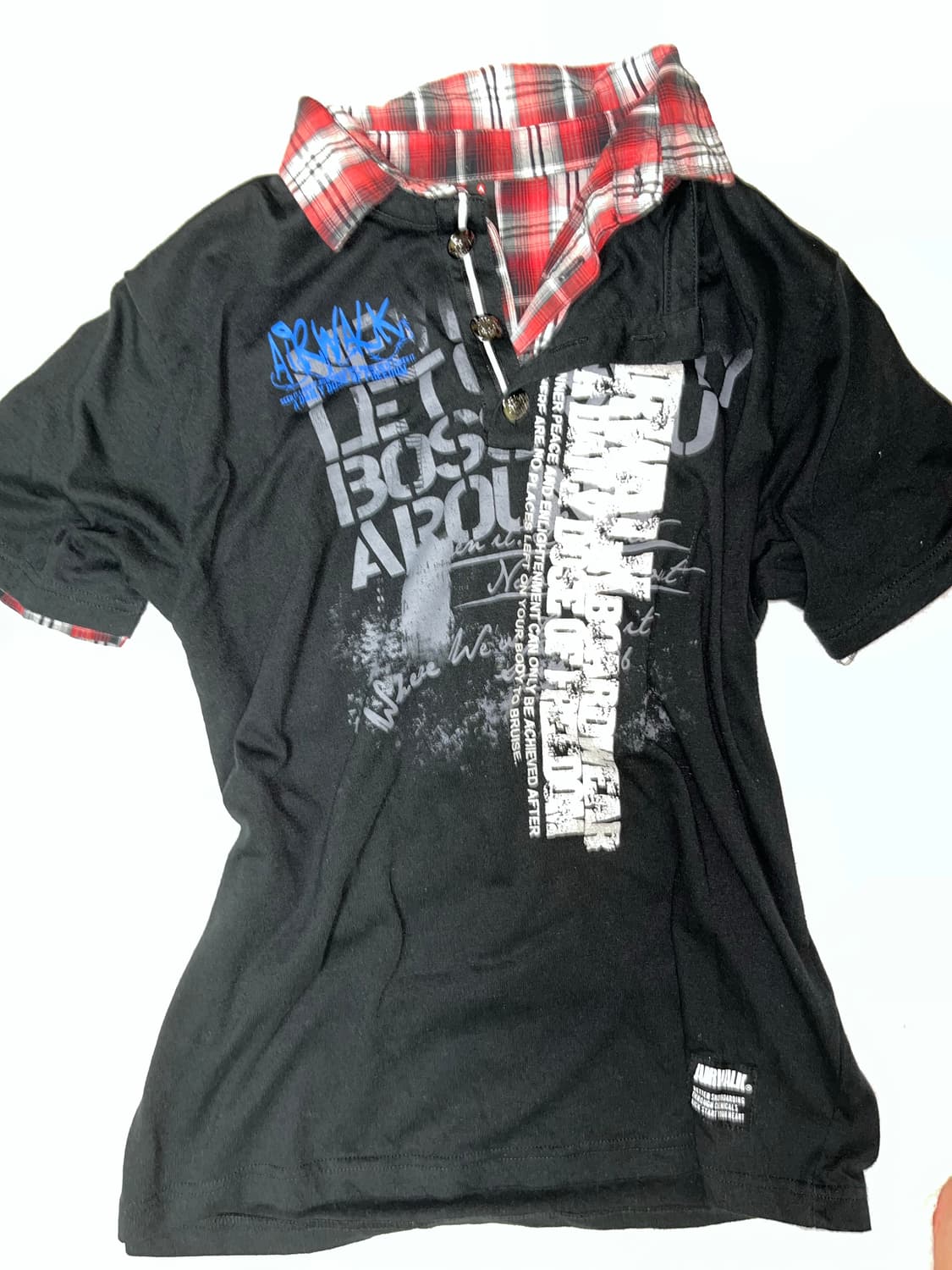 Check layered lettering collared tee 상품이미지1