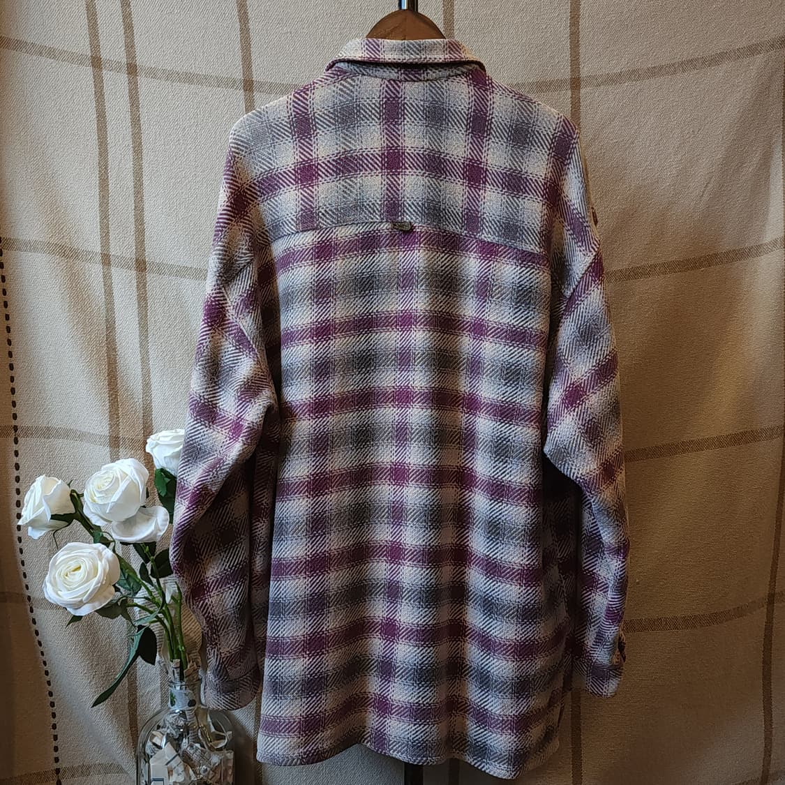 90s 퀵실버 플란넬 셔츠 헤비코튼 워크셔츠 퍼플 체크 L 상품이미지3