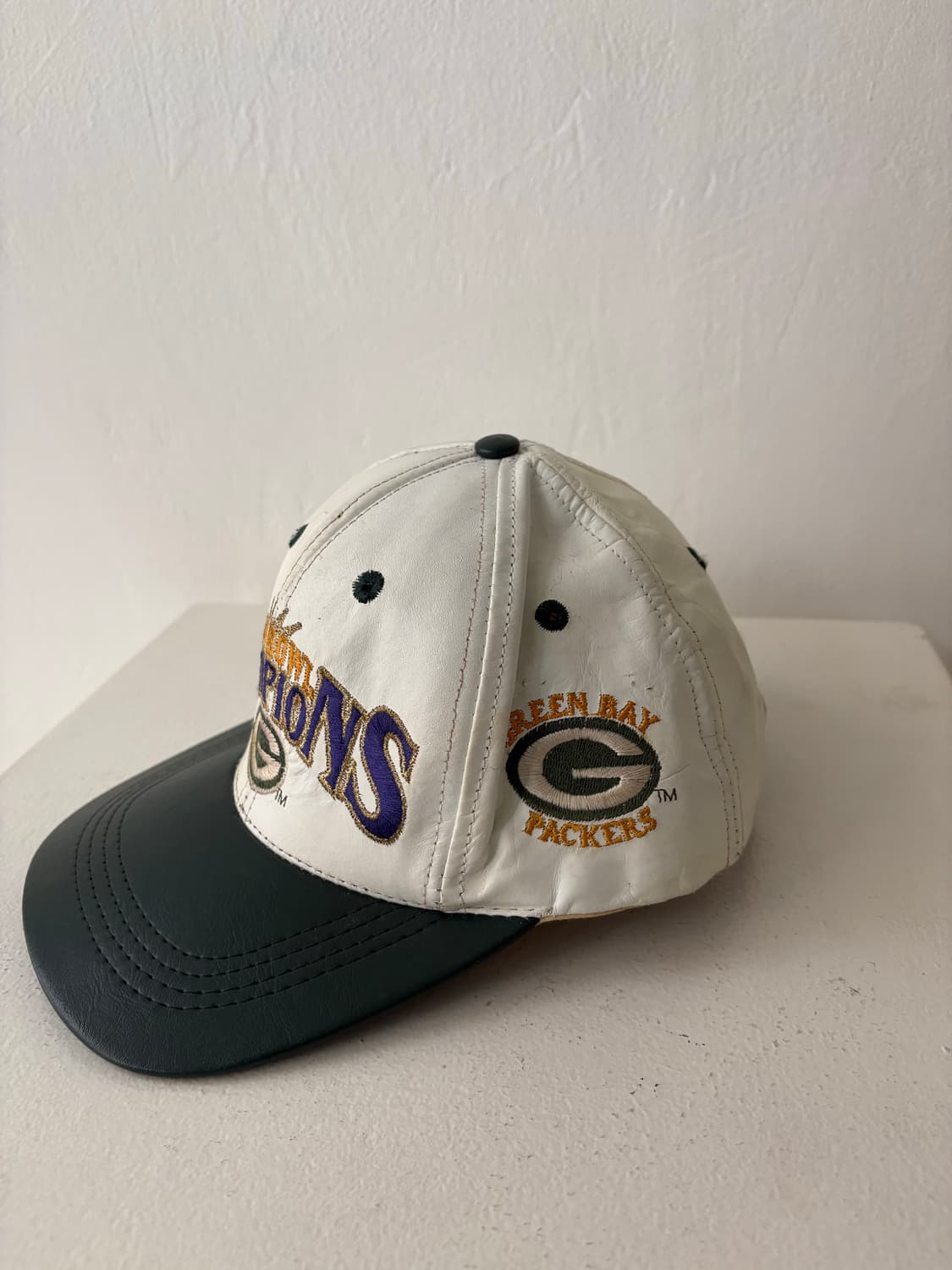 90's NFL Green Bay Pakers Leather cap 상품이미지3