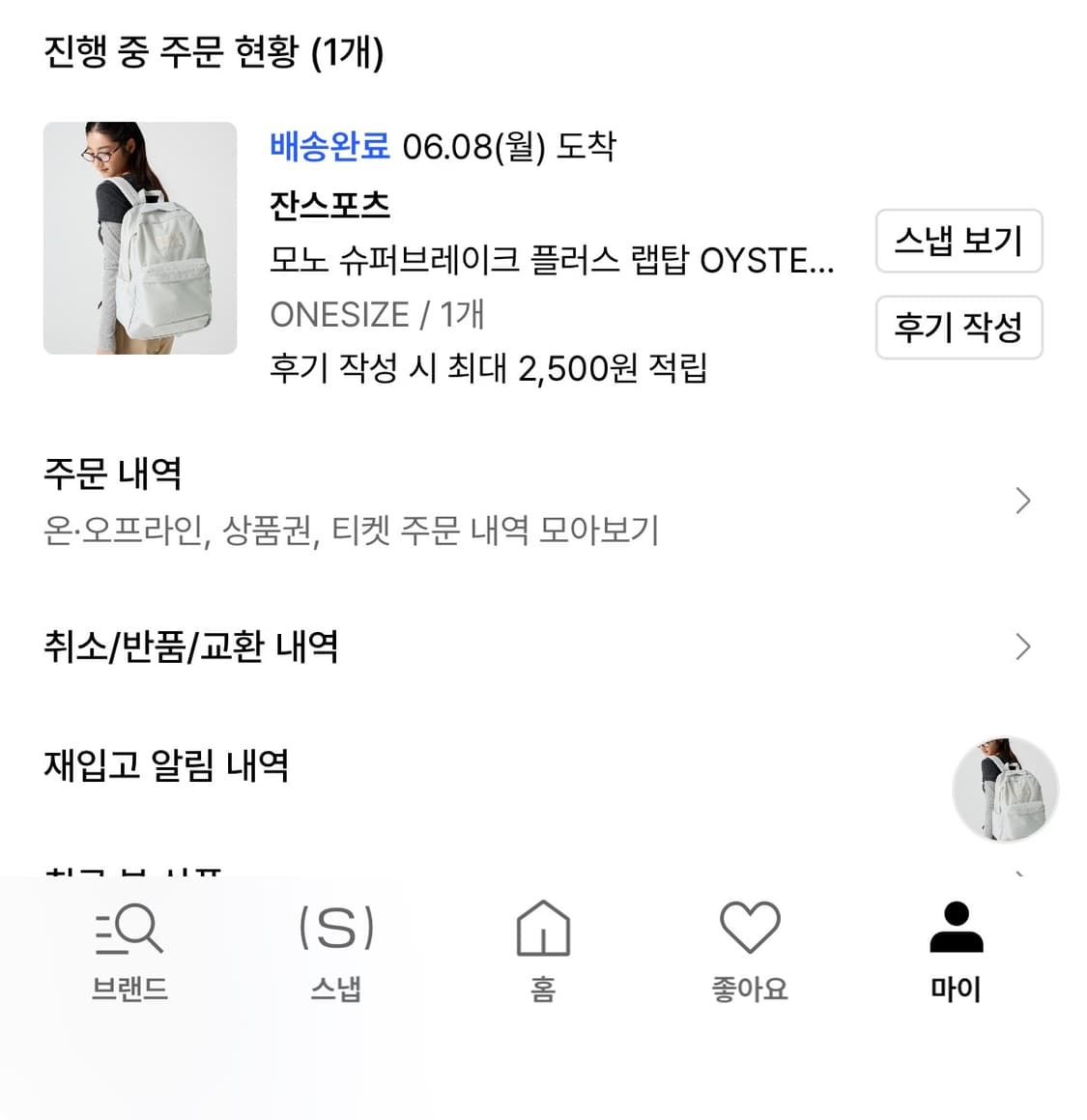 잔스포츠 모노 슈퍼브레이크 플러스 랩탑 OYSTER MUSHROOM 상품이미지2