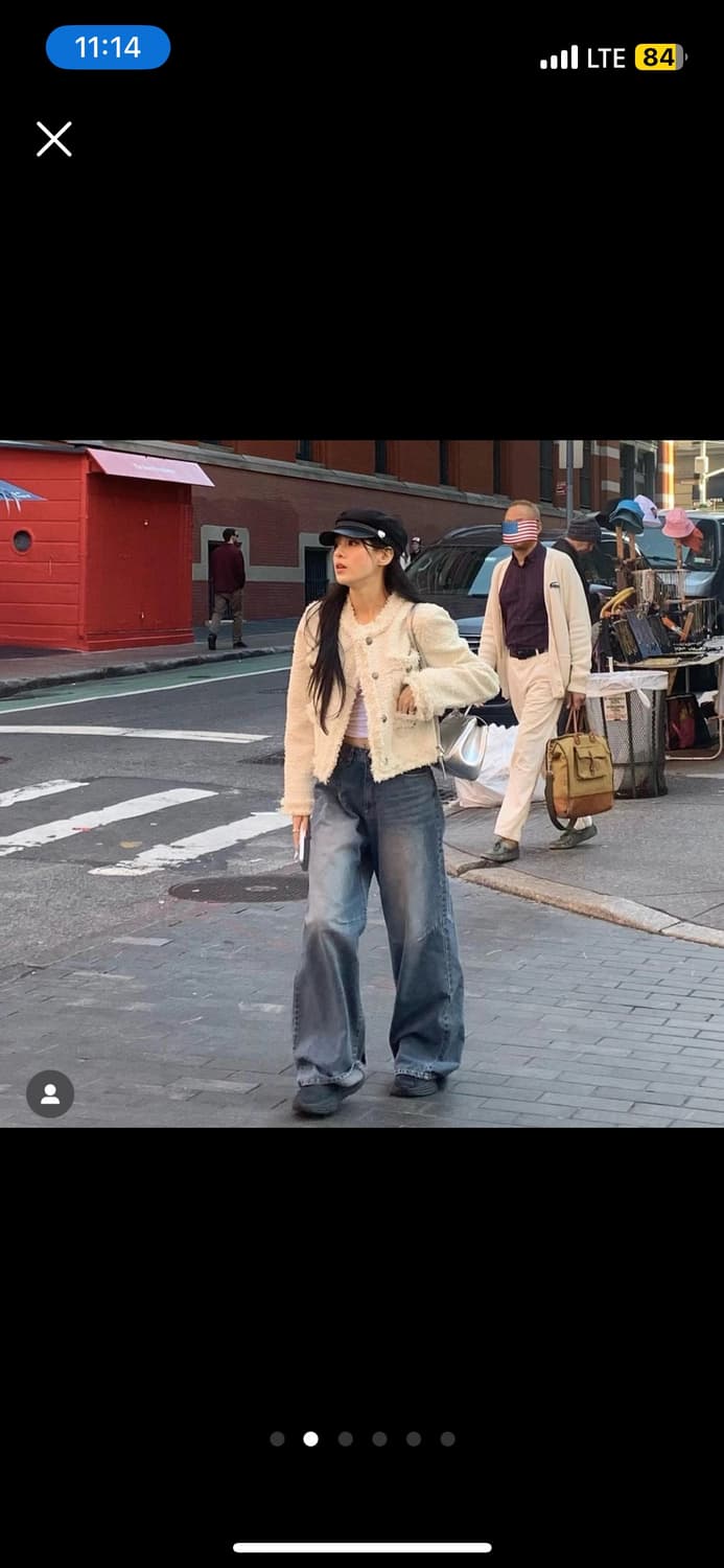 새상품) 카키포인트 트위드 크롭/ 오버핏 상품이미지2