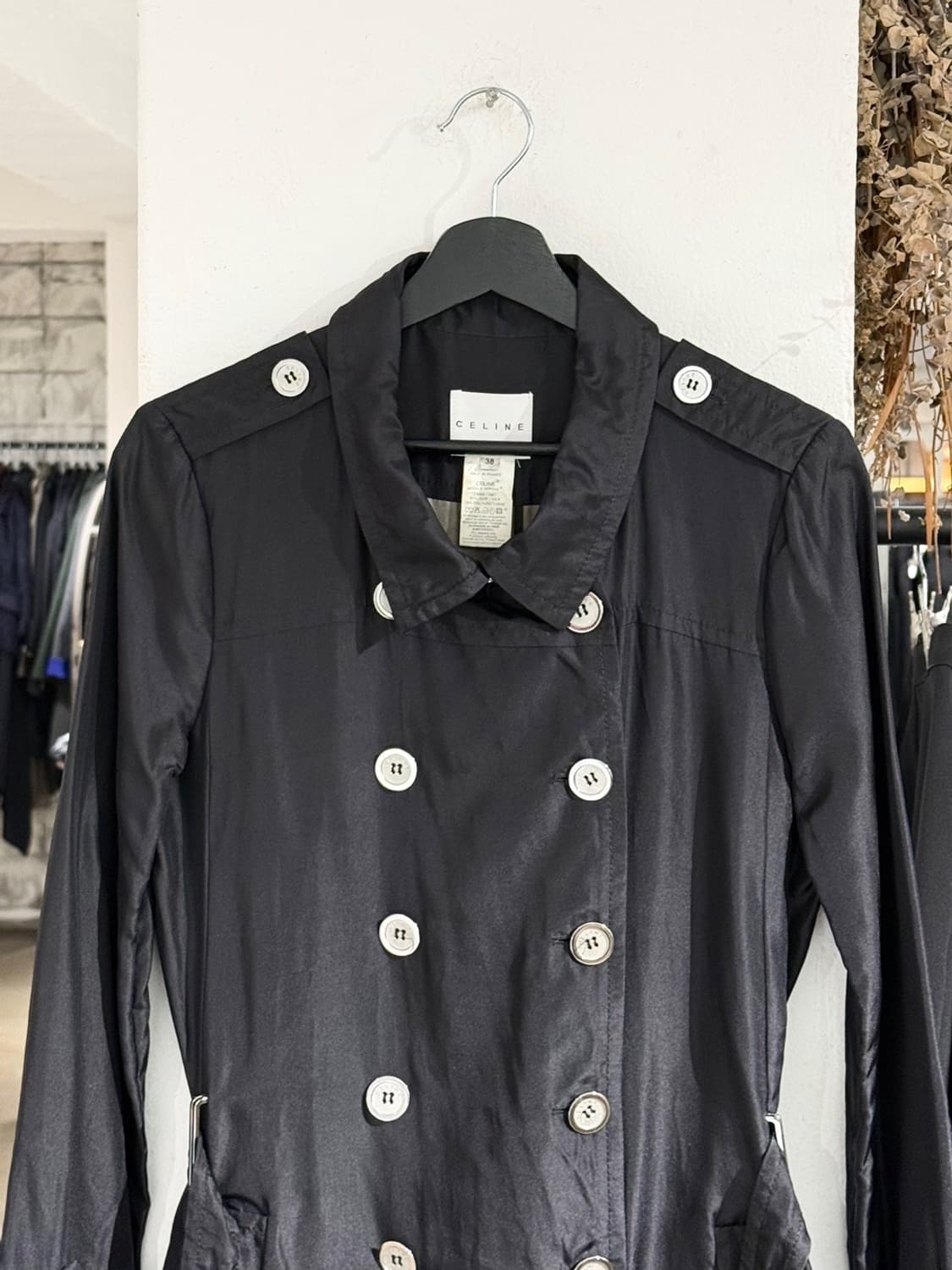 셀린느 블랙 더블 실크 폴리 벨티드 코트 상품이미지5