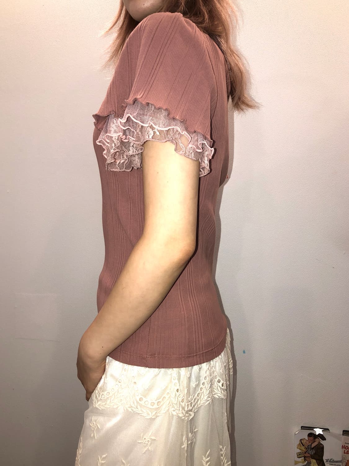 Axes femme 로즈 핑크 로걀 레이스탑 상품이미지2