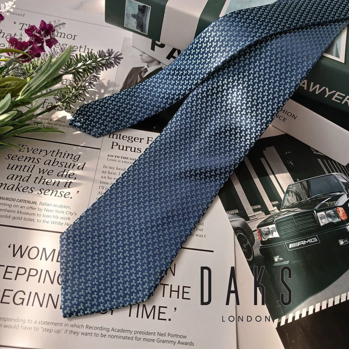 DAKS 닥스 실크 블루 마이크로 패턴 넥타이 8.4cm A등급 E845 상품이미지2