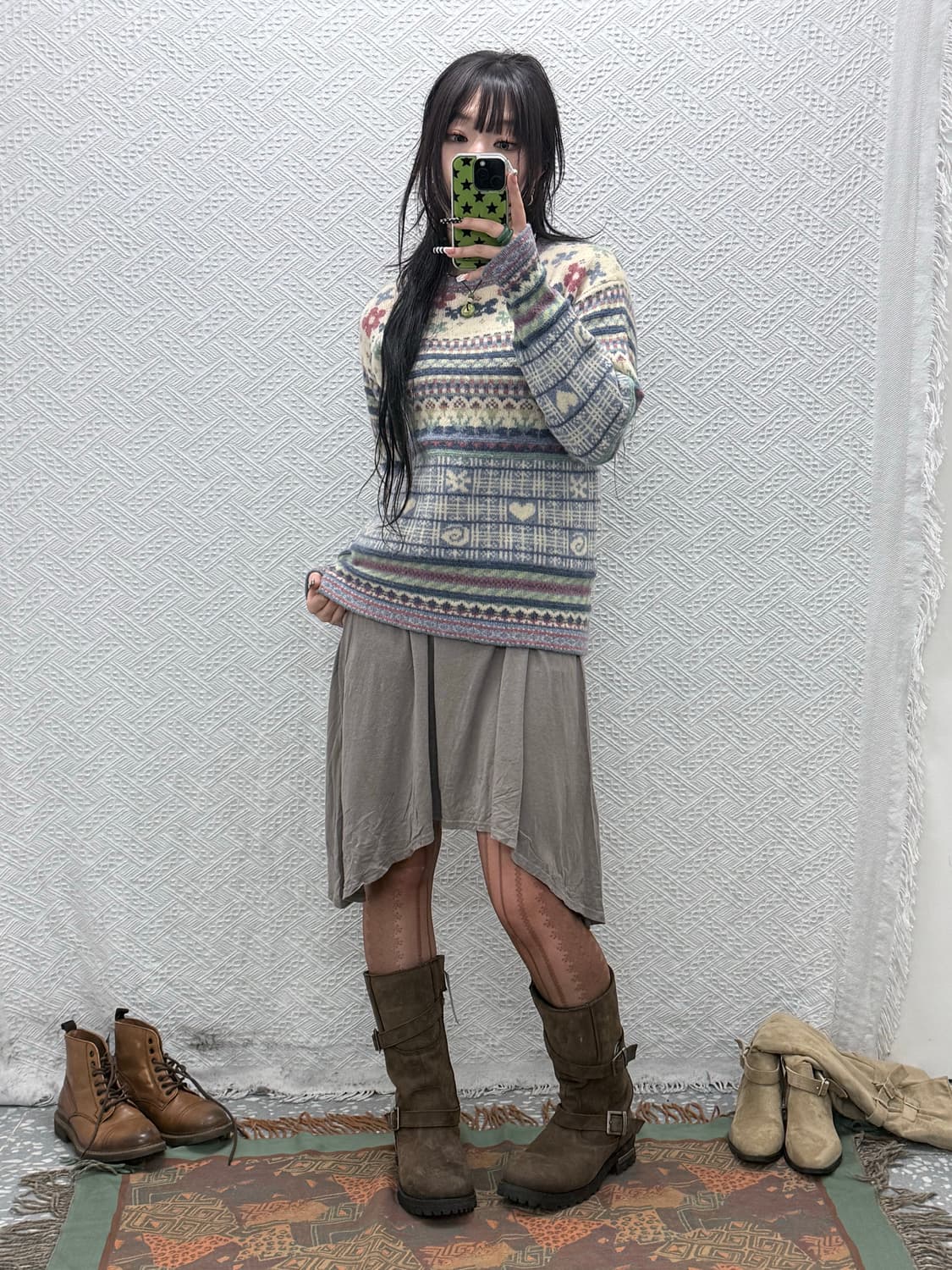 빈티지 코지 모리걸 페어리 플라워패턴 여리 파스텔 니트 K0001 상품이미지2