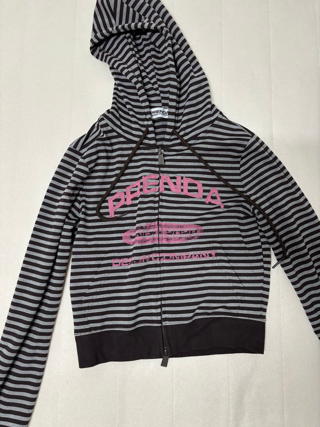 프렌다 STRIPE CROP HOOD ZIP-UP BROWN  상품이미지4