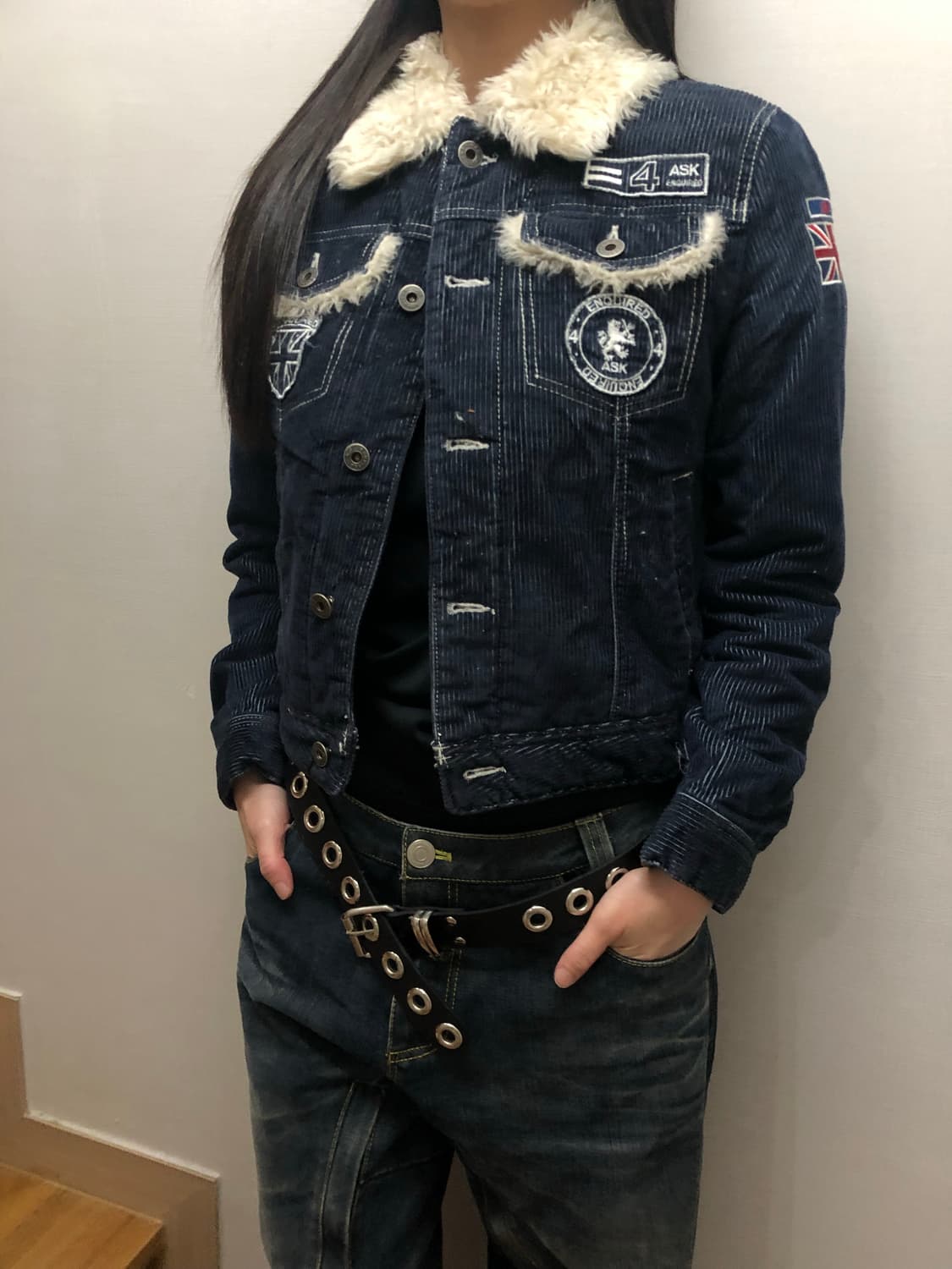 빈티지 에스크 퍼 카라 패치 데님 코듀로이 자켓 상품이미지2