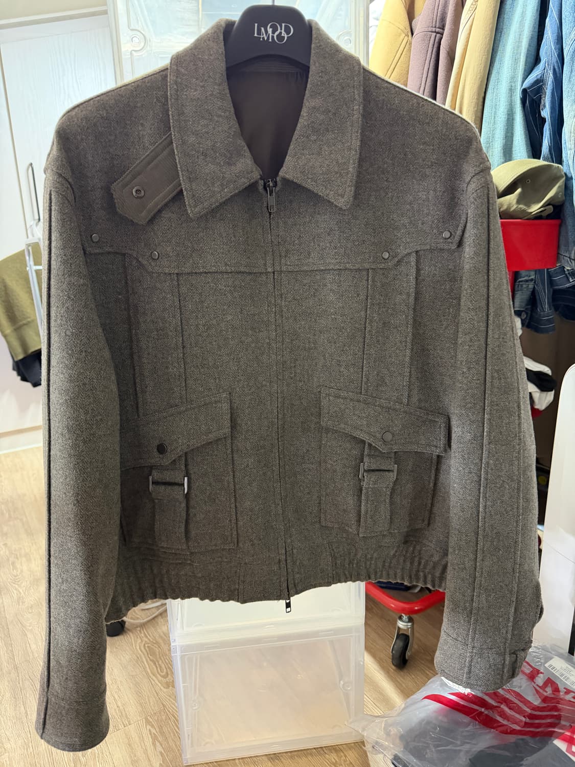 엘무드 셰퍼드 보이 울 블루종 자켓 그레이시 카키자켓 48사이즈 상품이미지2