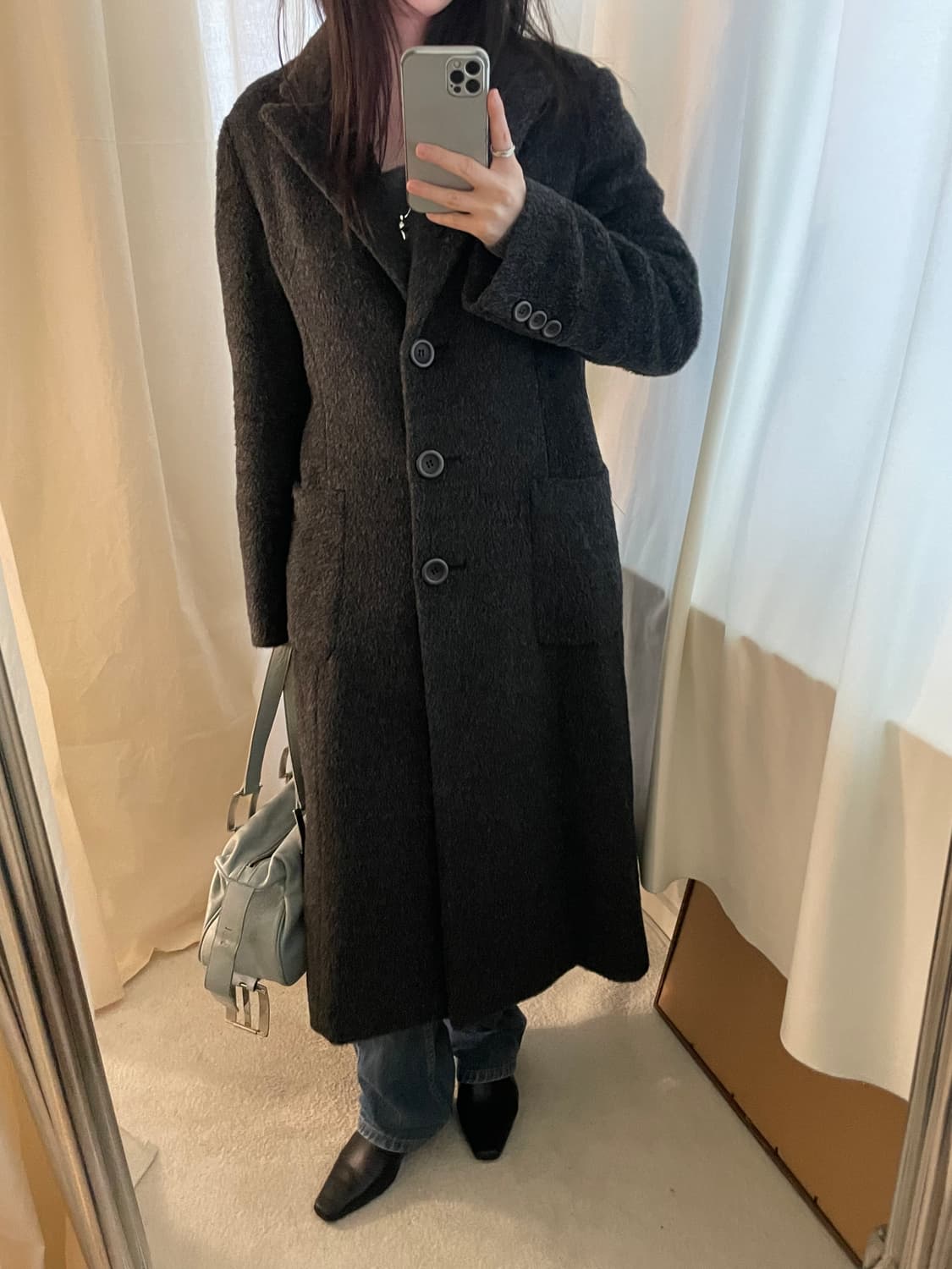 vintage hairy wool single long coat 상품이미지10