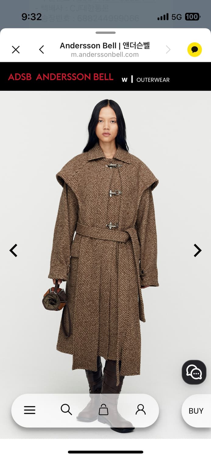 [S] 앤더슨벨 스카프 더블 레이어드 코트 브라운 상품이미지1