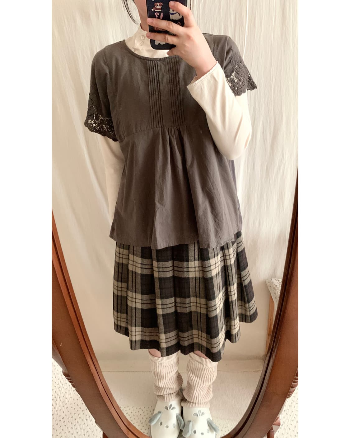 브라운 모리 레이스 면 블라우스 상품이미지3