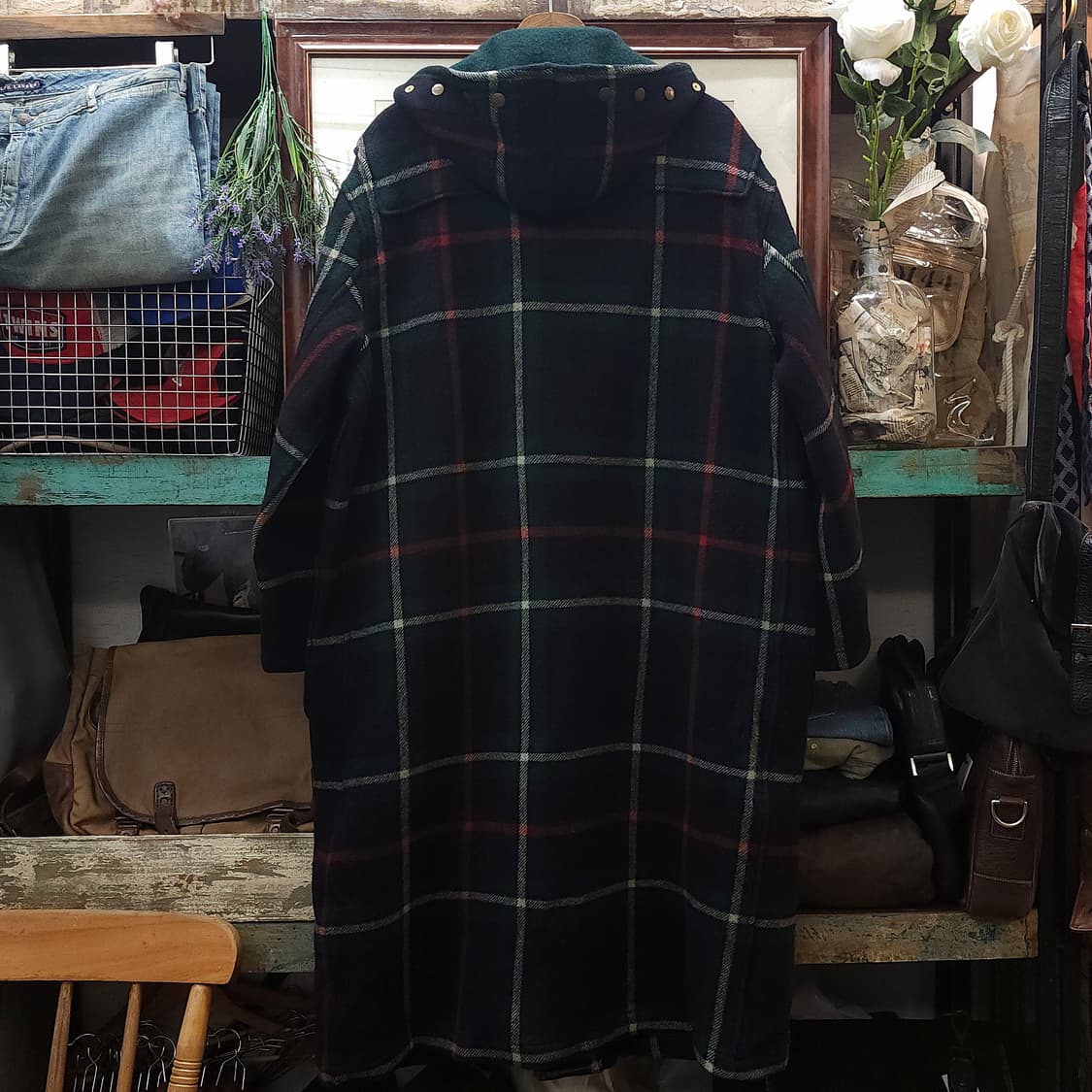 90s 폴로 랄프로렌 롱 더플코트 타탄 체크 made in USA M 상품이미지3