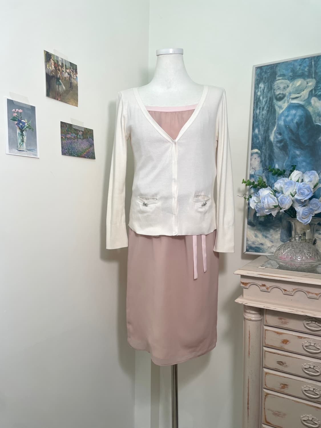 pink bow waist shirring chiffon opc 상품이미지8