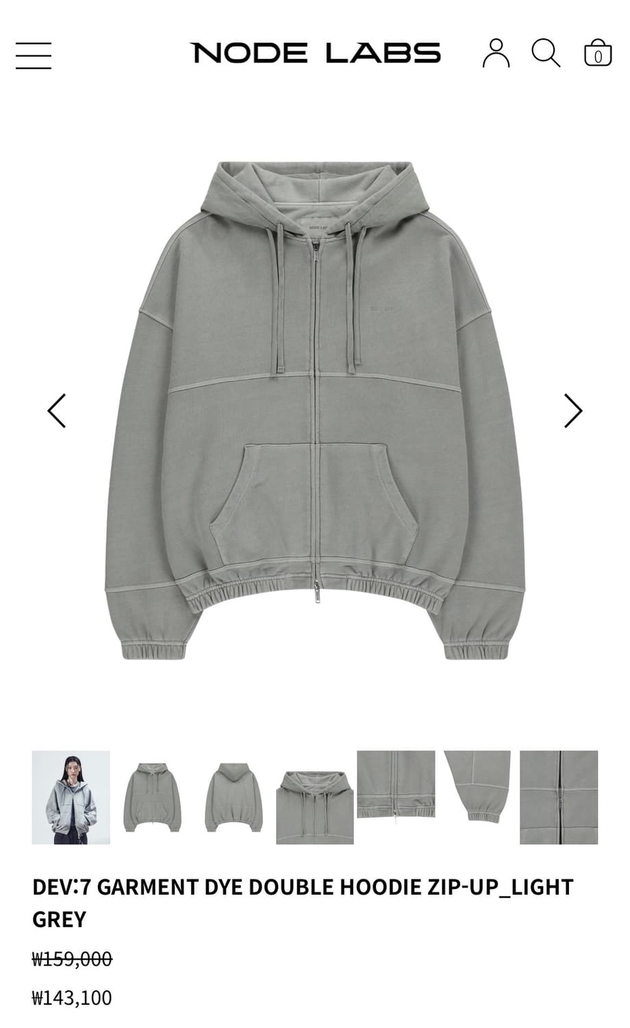 노드랩스 GARMENT DYE DOUBLE 후드집업 (S) 상품이미지1