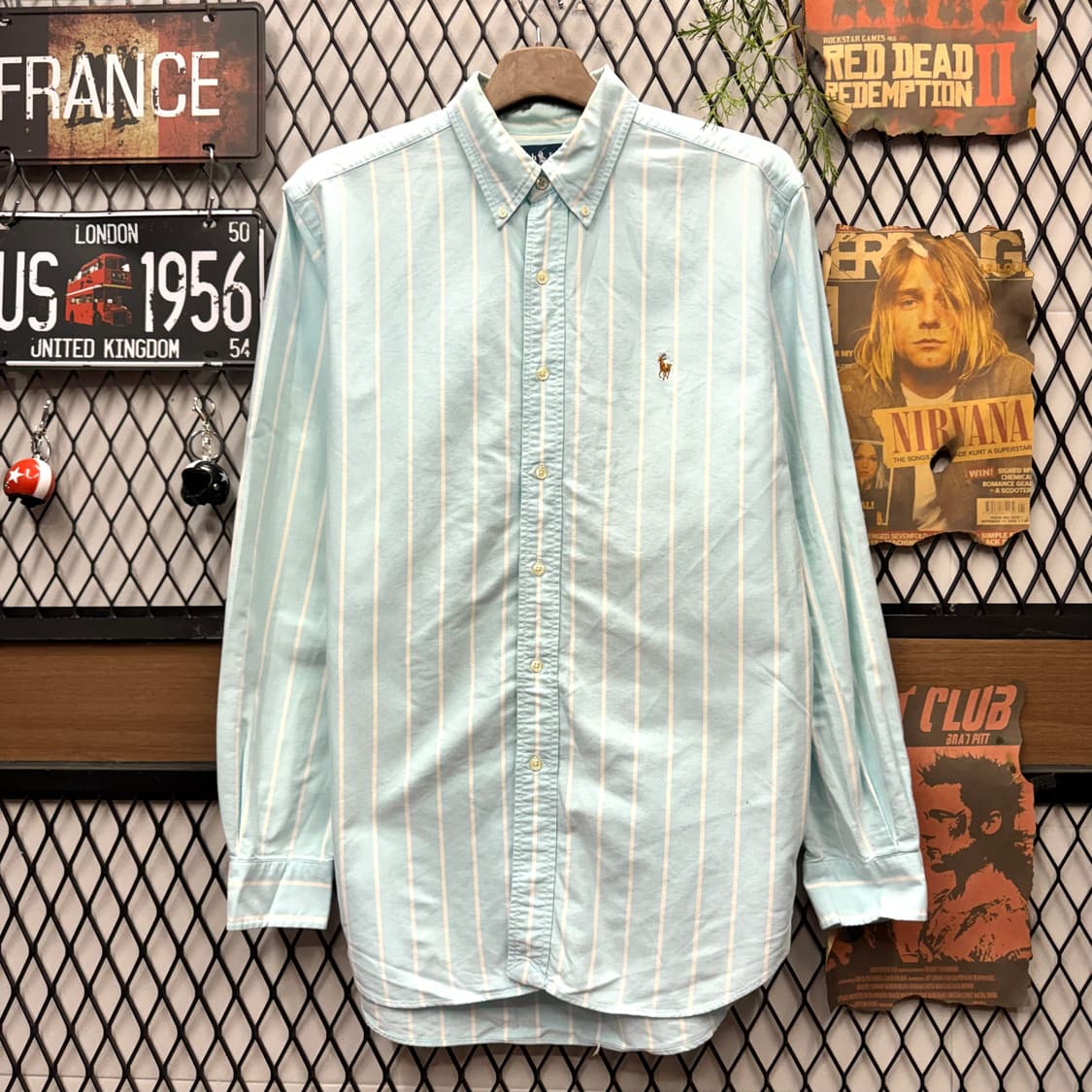 폴로 랄프로렌 스트라이프 긴팔 셔츠 멀티포니 로고 포인트 민트 상품이미지1