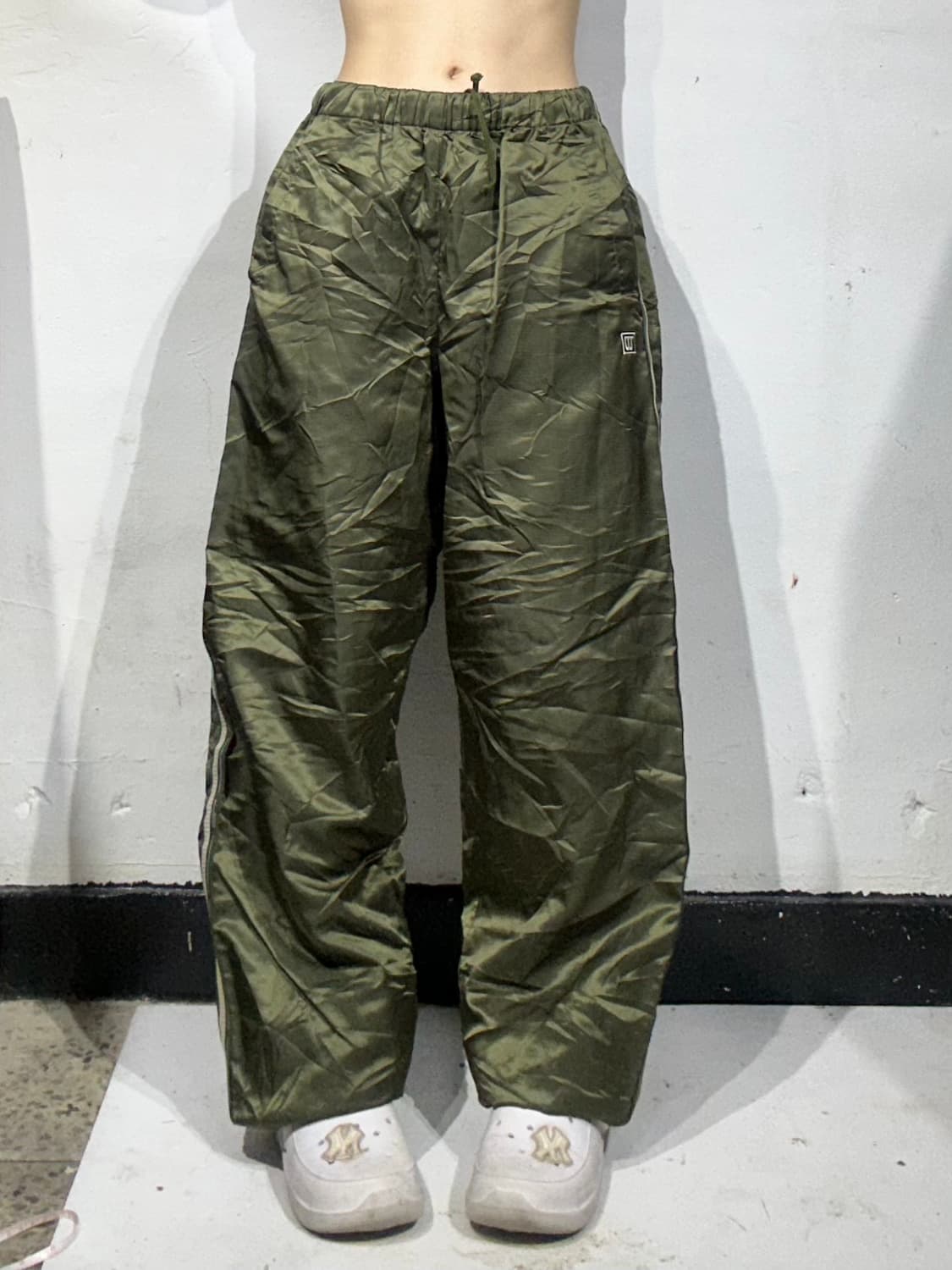 빈티지 윌리엄 카키 와이드 베이지 사이드 라인 트랙 팬츠 L 상품이미지2