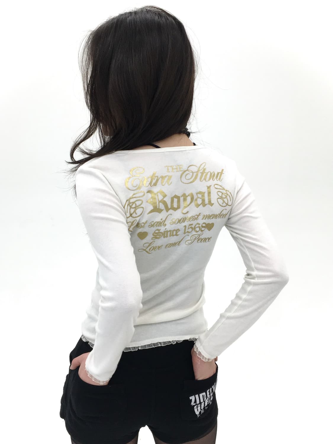 gold lettering white sleeve top 상품이미지2
