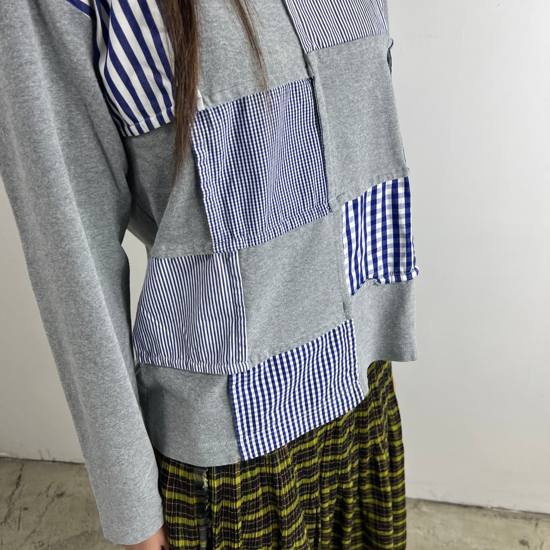 꼼데가르송 옴므 깅엄 체크 패치워크 롱슬리브 상품이미지4