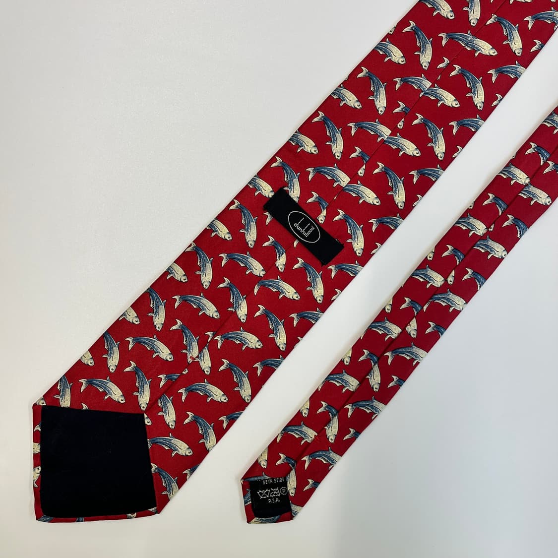 정품 명품 던힐 넥타이 9.5cm 레드 컬러 물고기 상품이미지4