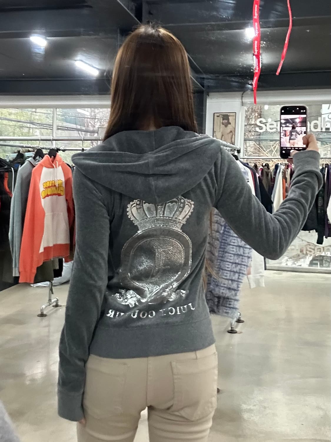 쥬시꾸뛰르 벨루어 후드집업 그레이 상품이미지1