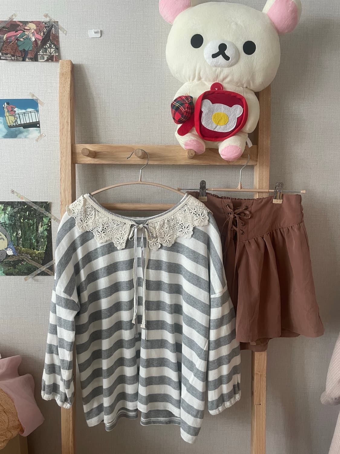 모리걸 바닐라쿠키 케이블 가디건 크로쉐 리본 블라우스 set 상품이미지3