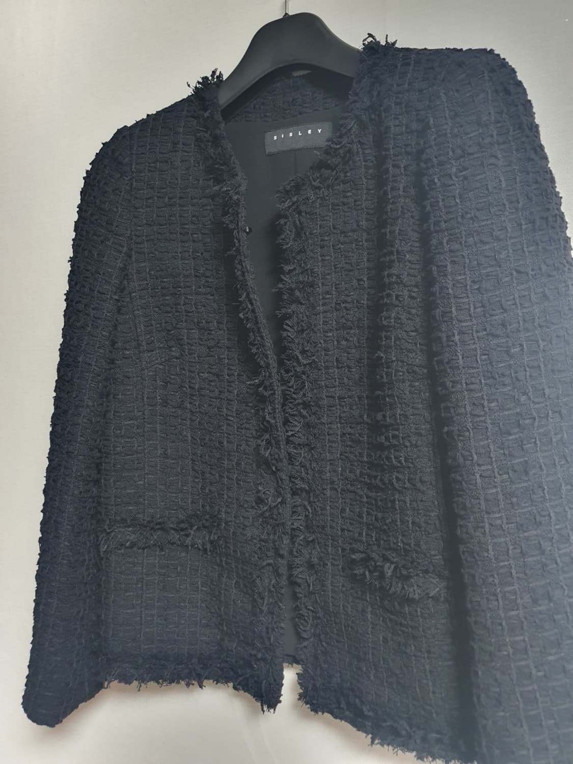 시슬리 블랙 노카라 트위드 자켓 55 S 상품이미지1