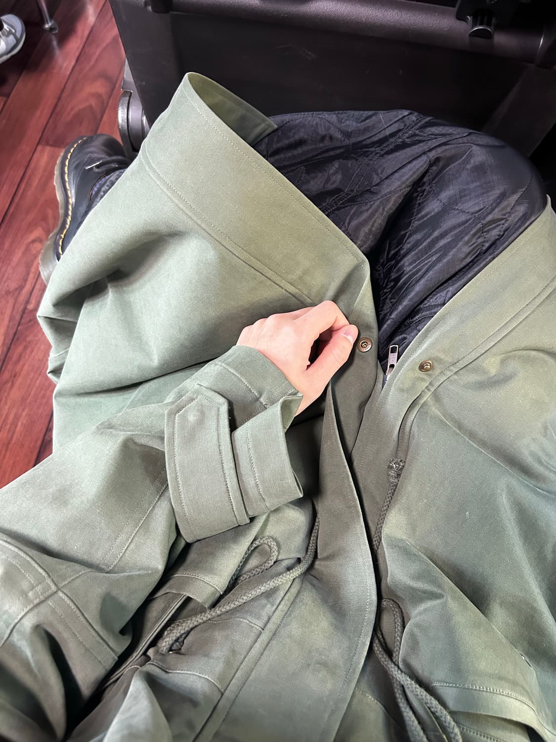 Yiyae 이예 몰스킨 후드 롱파카 카키 m 상품이미지4