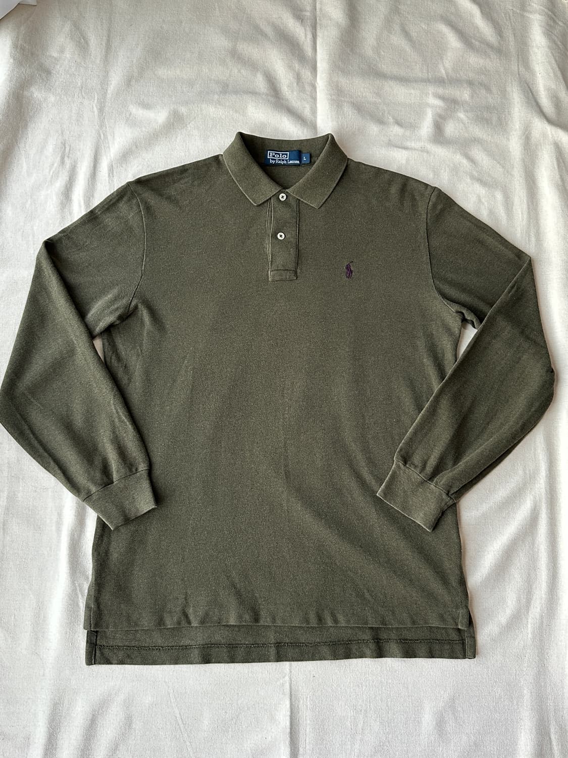 폴로 랄프로렌 올리브그린 퍼플포니 피케 긴팔 카라티 L 상품이미지1