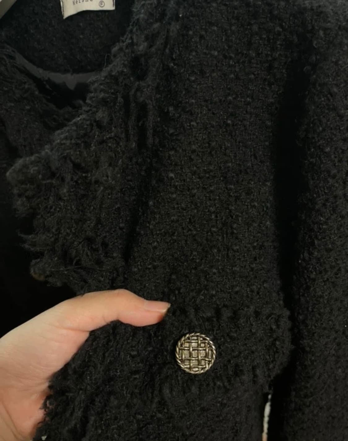 블랙 누빔 롱트위드 자켓 상품이미지3