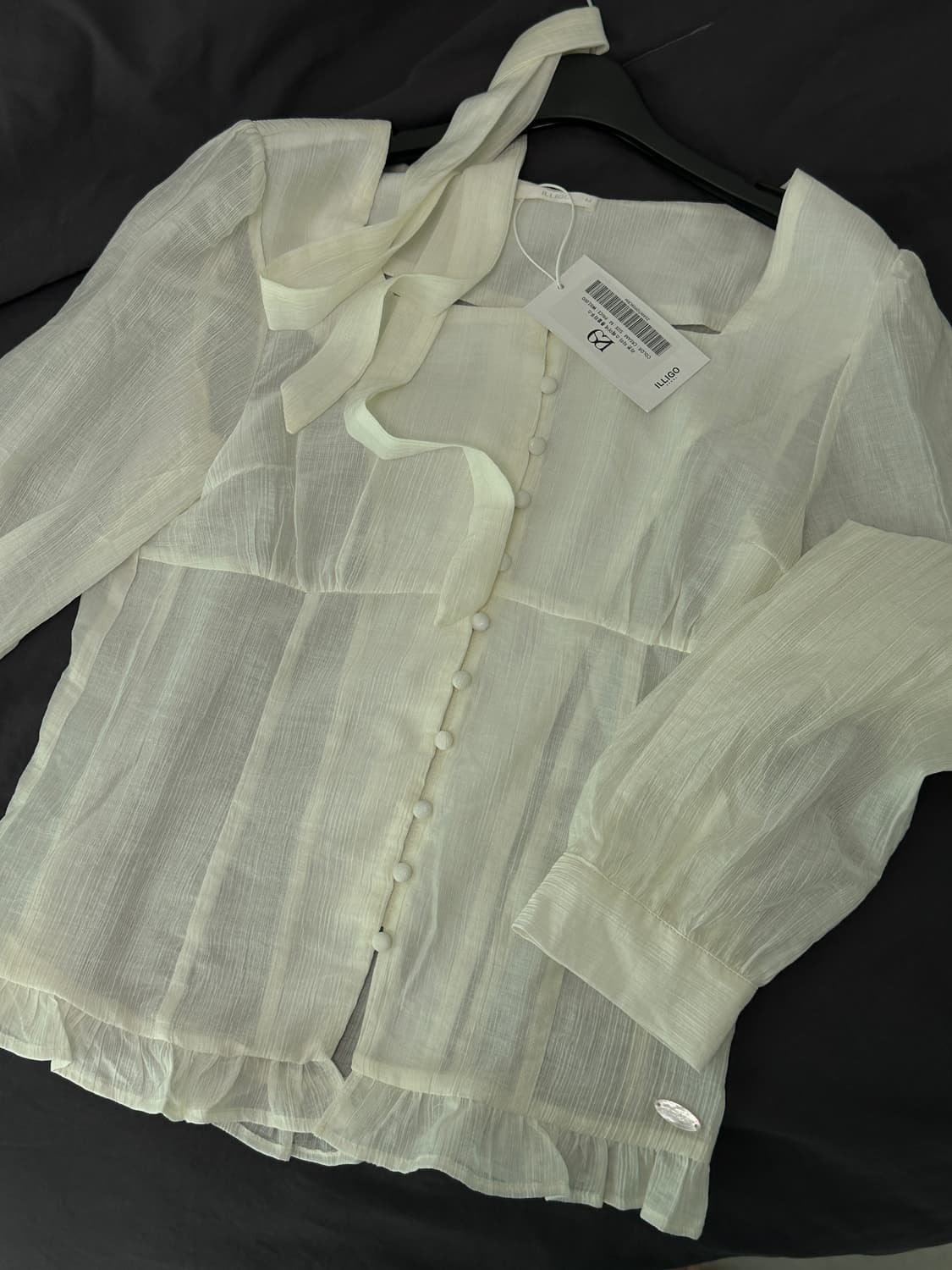 일리고 리본 타이 스퀘어넥 블라우스 크림 상품이미지5