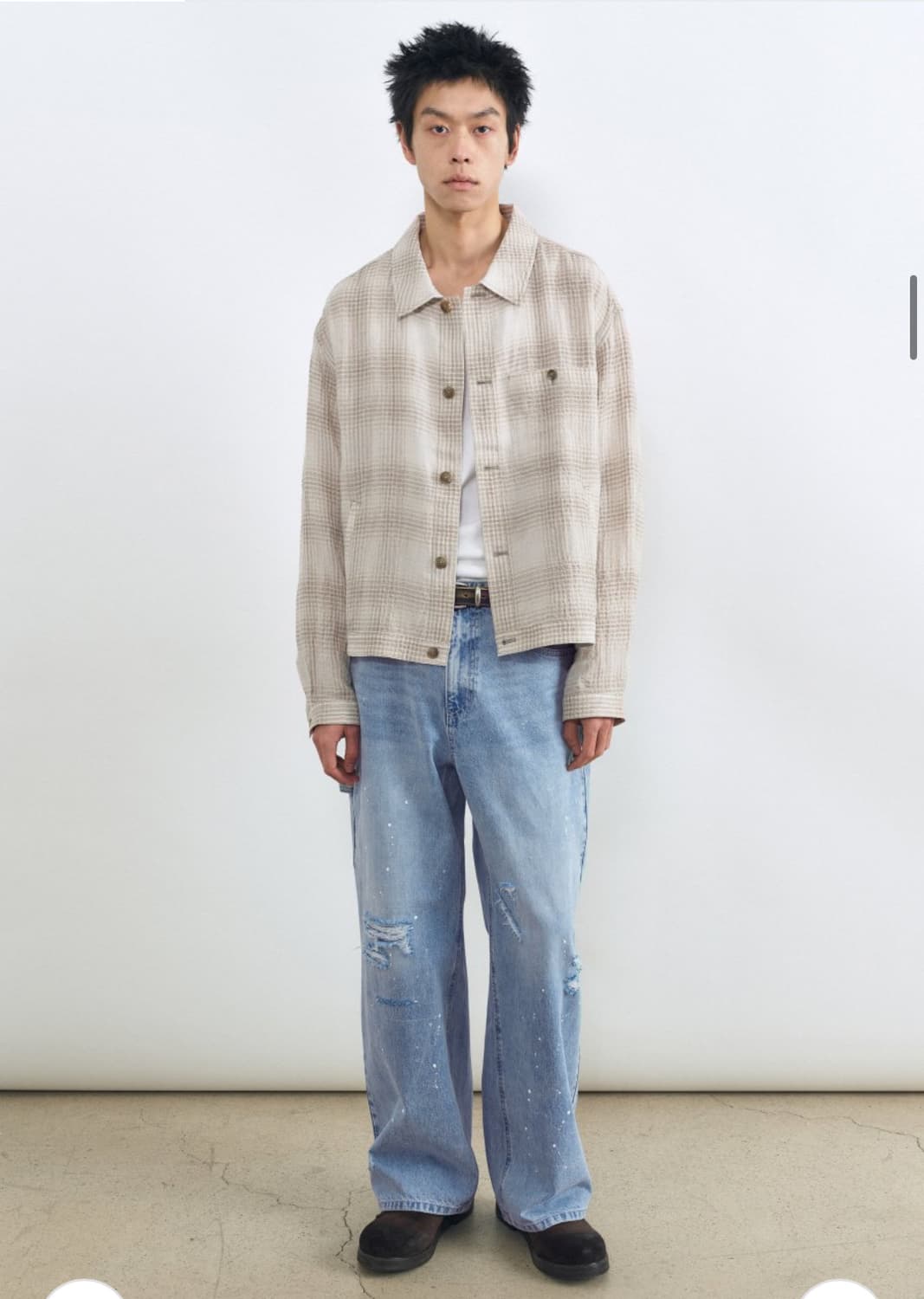 인사일런스 린넨 체크 자켓 BEIGE CHECK L사이즈 상품이미지3