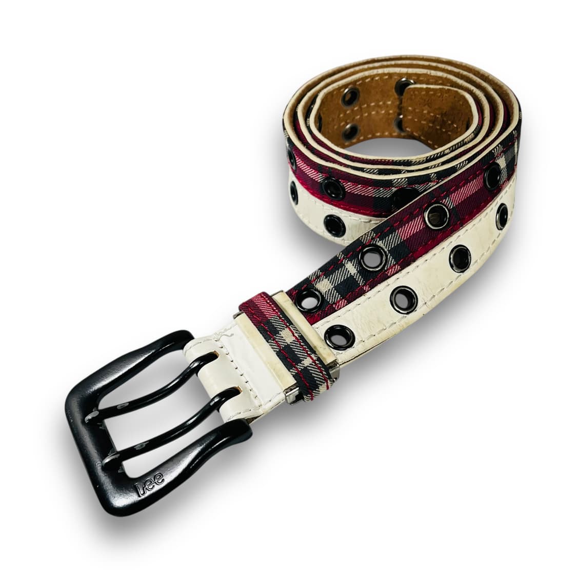 Lee 00s 더블링 패턴 체크 펑크 레더 빈티지 벨트 상품이미지1
