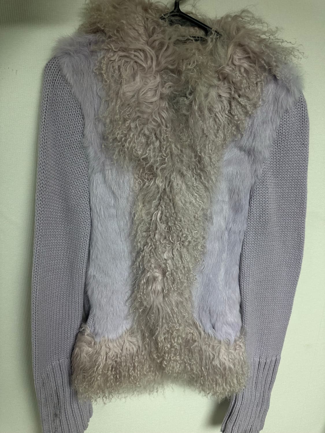 피조물 빈티지 연보라 퍼플 퍼 트리밍 니트 가디건 자켓 상품이미지2