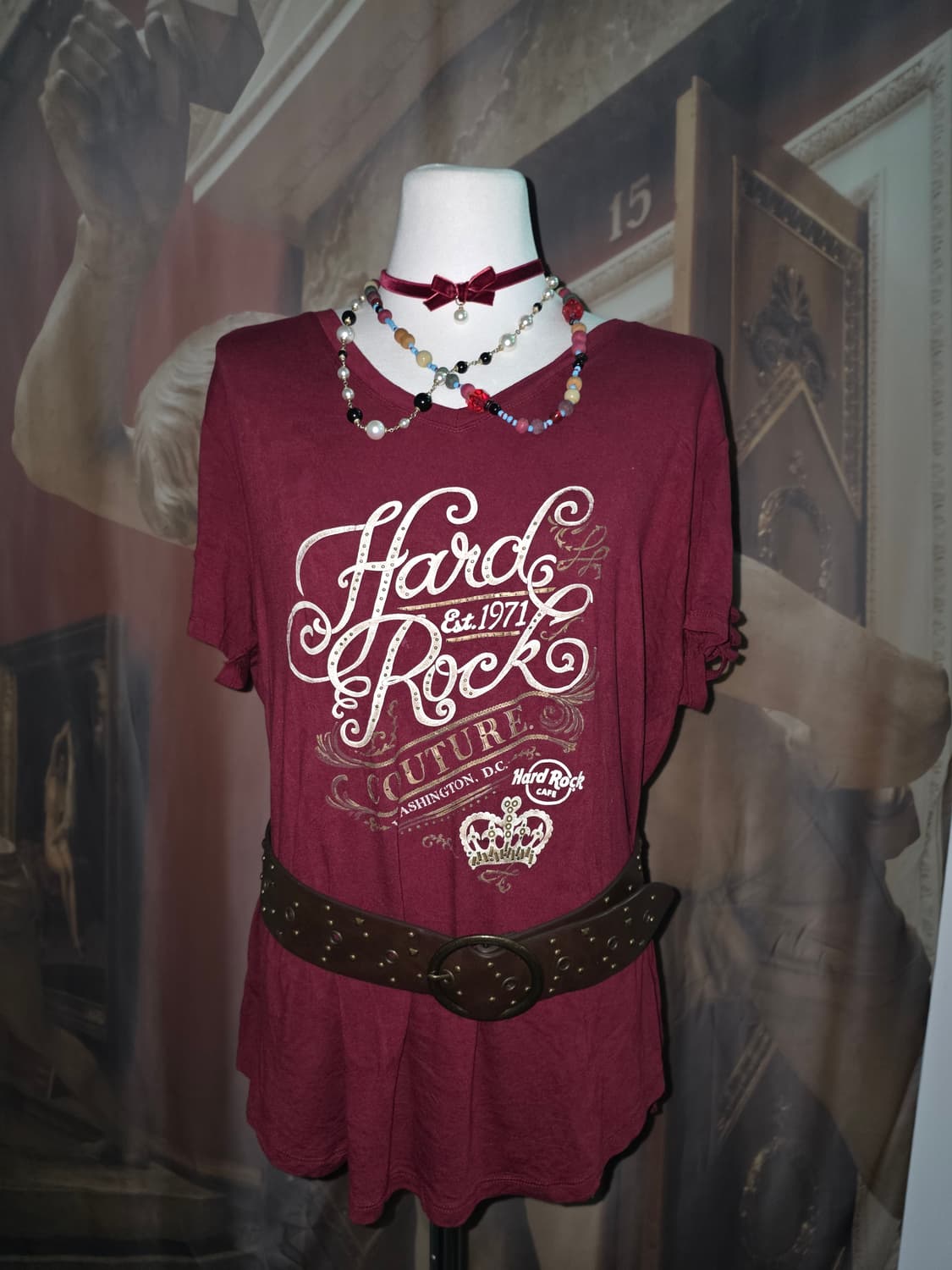 HARD ROCK COUTURE 비스코스 와이드 V넥 티셔츠 상품이미지2