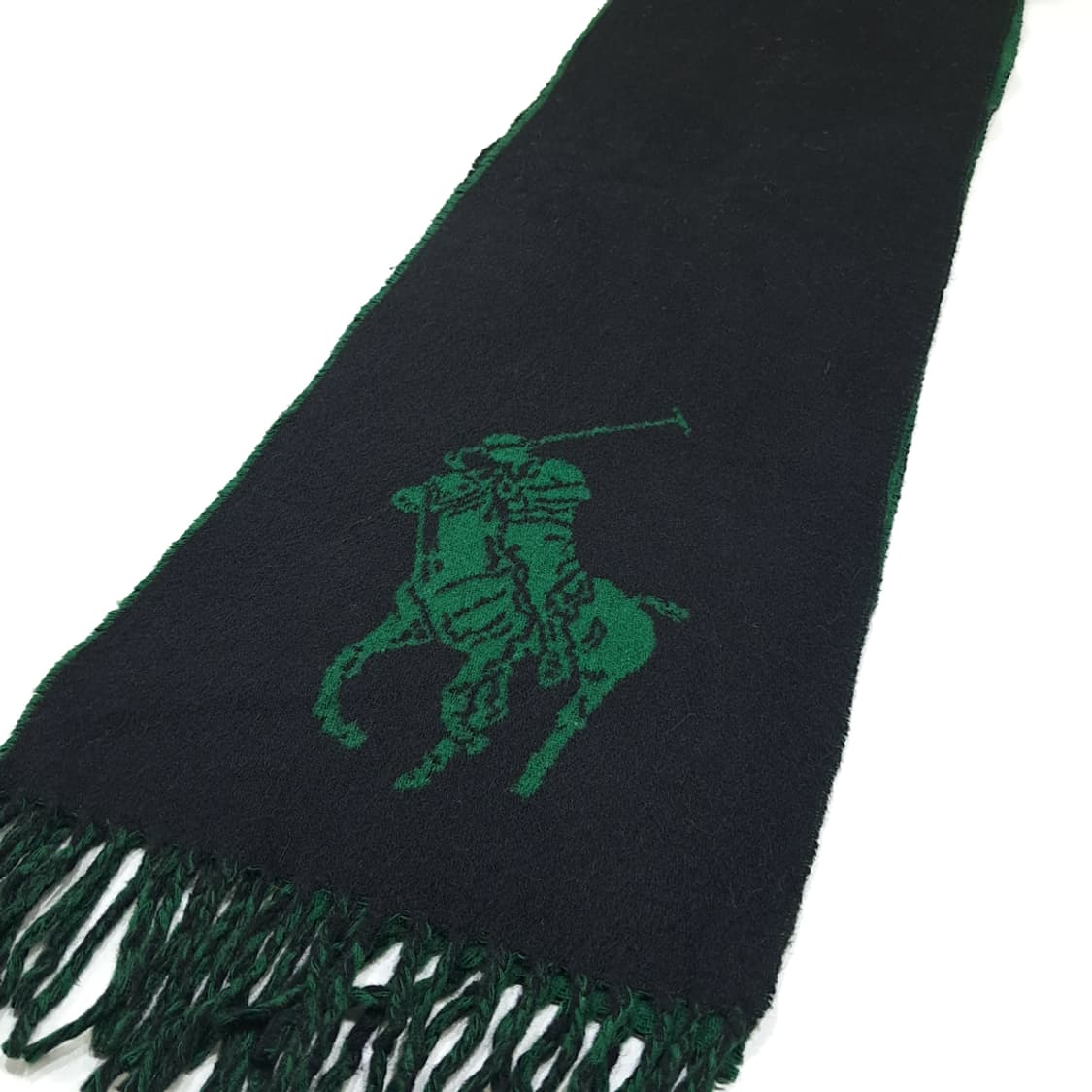 MX333 폴로 랄프로렌 블랙 그린 빅로고 양면 램스울 목도리 머플러 상품이미지3