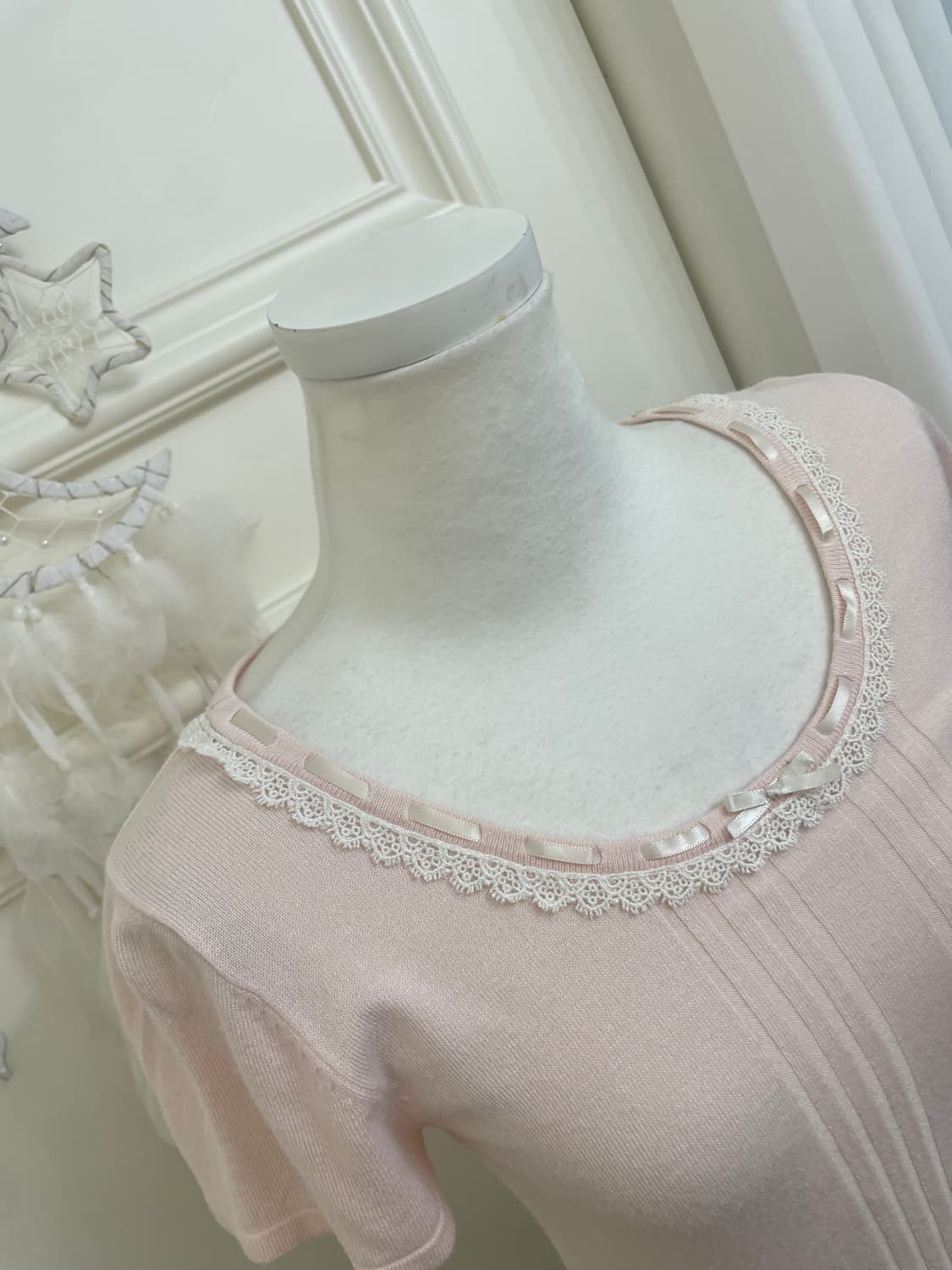 pink basic cardigan&bow point half knit 상품이미지10