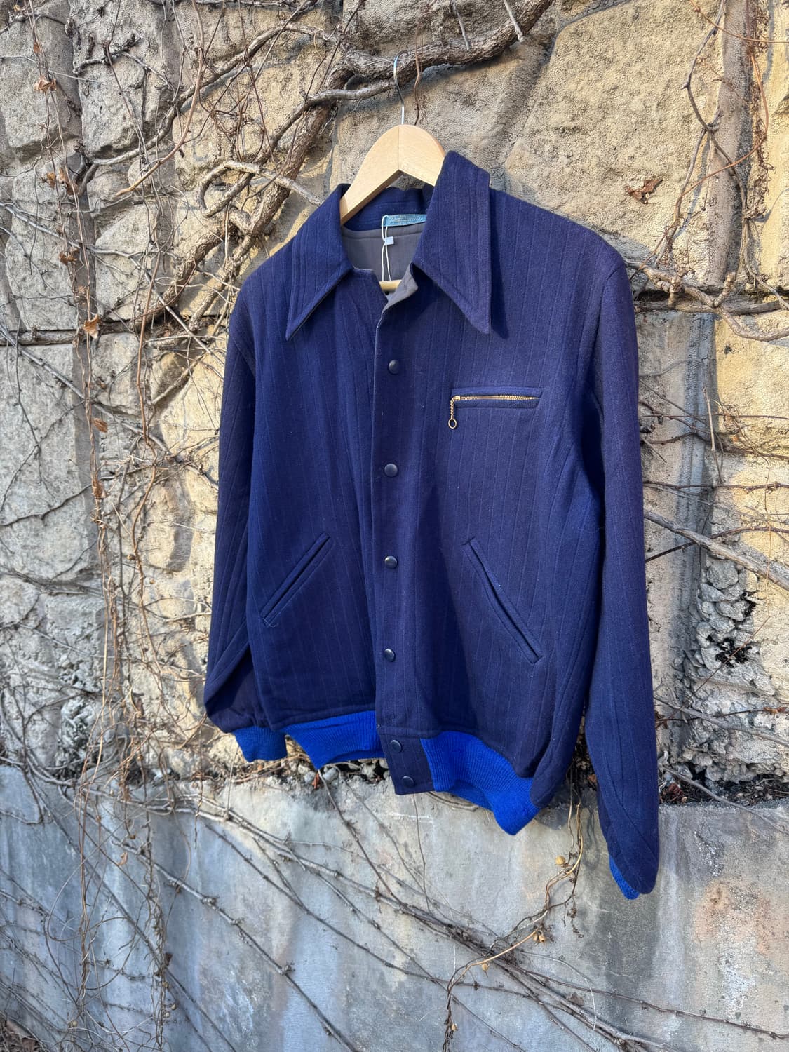 80~90s 빈티지 리버시블 울 코튼 봄버 블루종 워크 자켓 상품이미지4