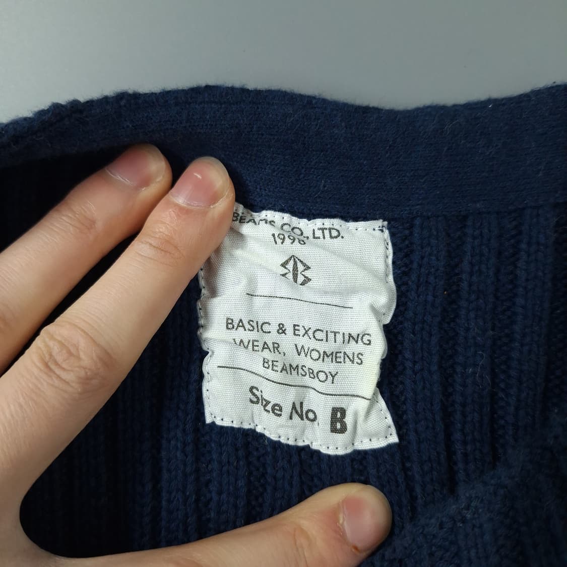 빔즈 보이 블루 아이보리 배색 아메카지 라운드넥 골지 코만도 니트 S 상품이미지6